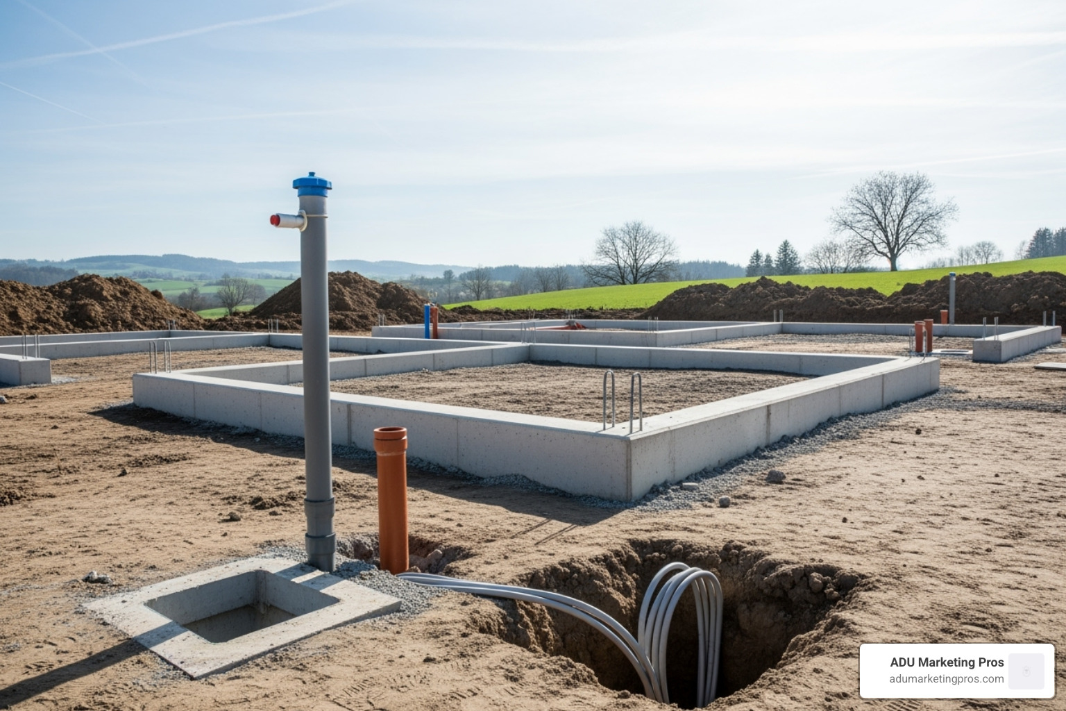 prepared site showing foundation piers and utility hookup points - relocatable granny flats prepared site showing foundation piers and utility hookup points - relocatable granny flats