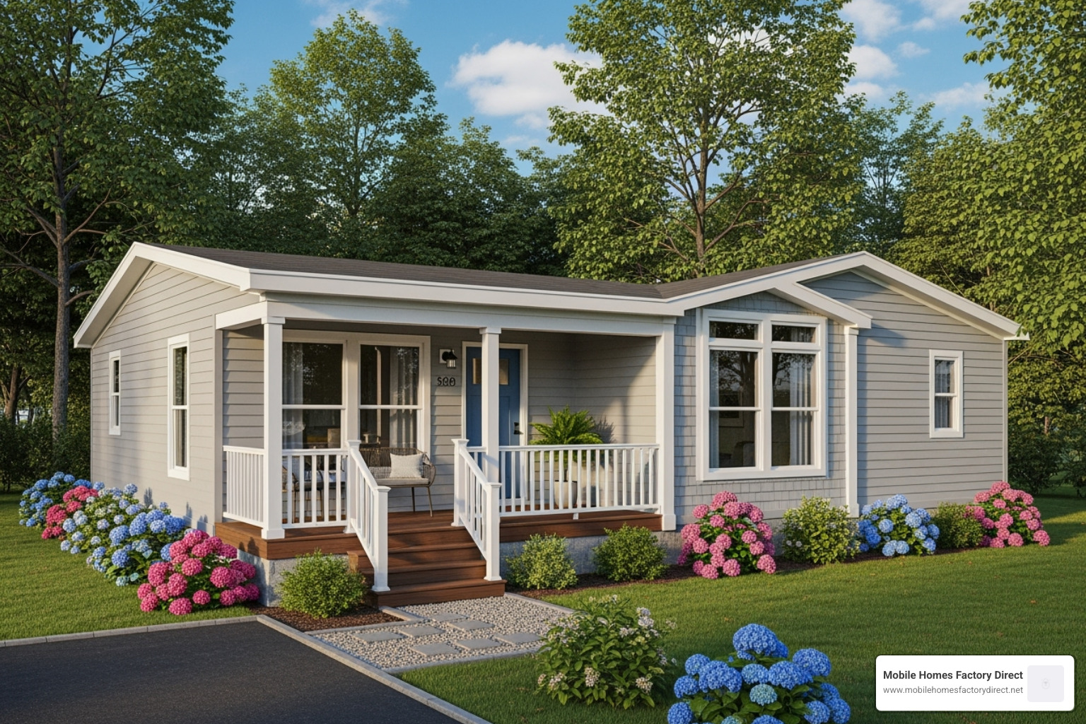 The Delight model's exterior with a porch - 2 bedroom single wide mobile homes
