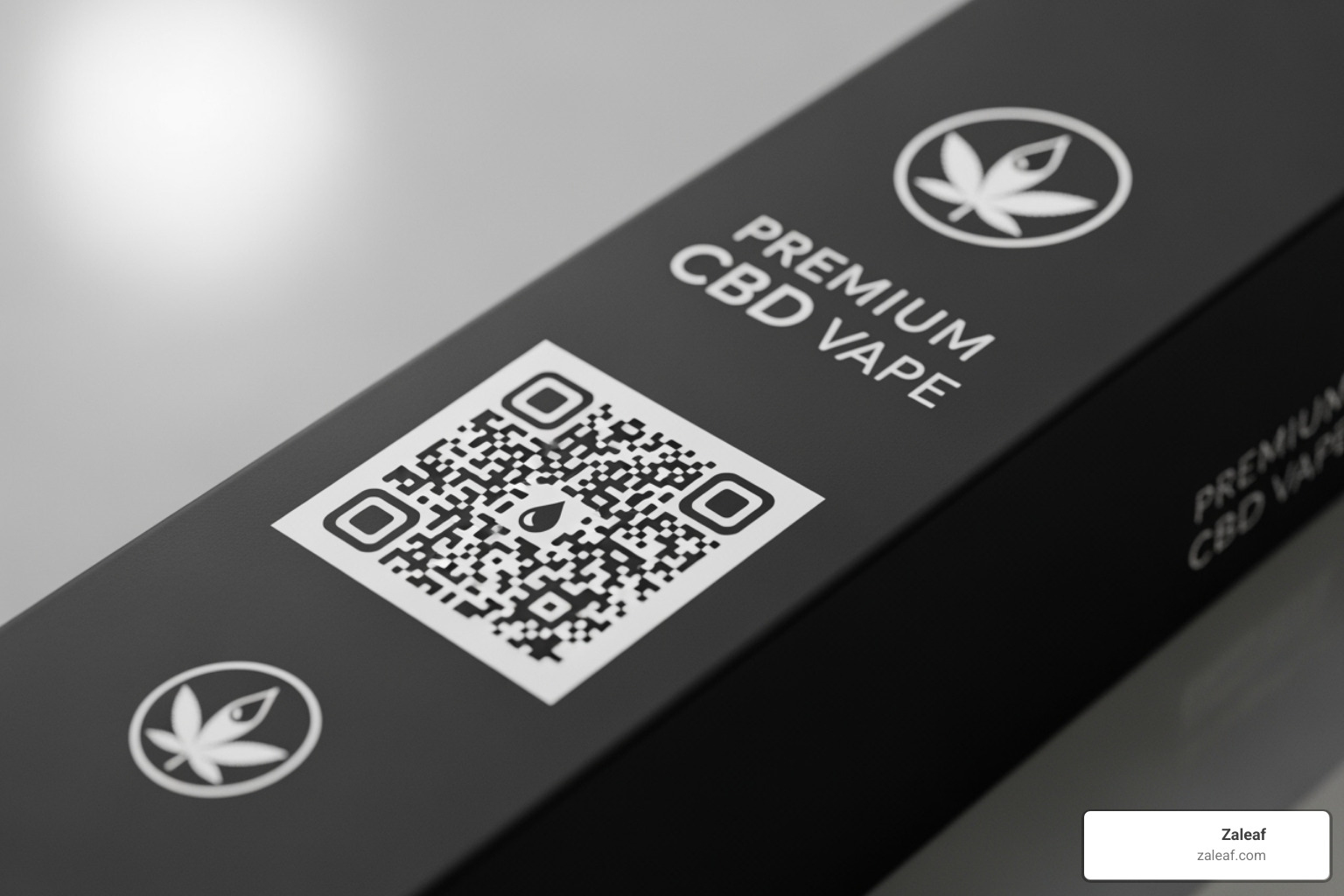 QR code on Zaleaf product packaging leading to a lab report - buy CBD vape