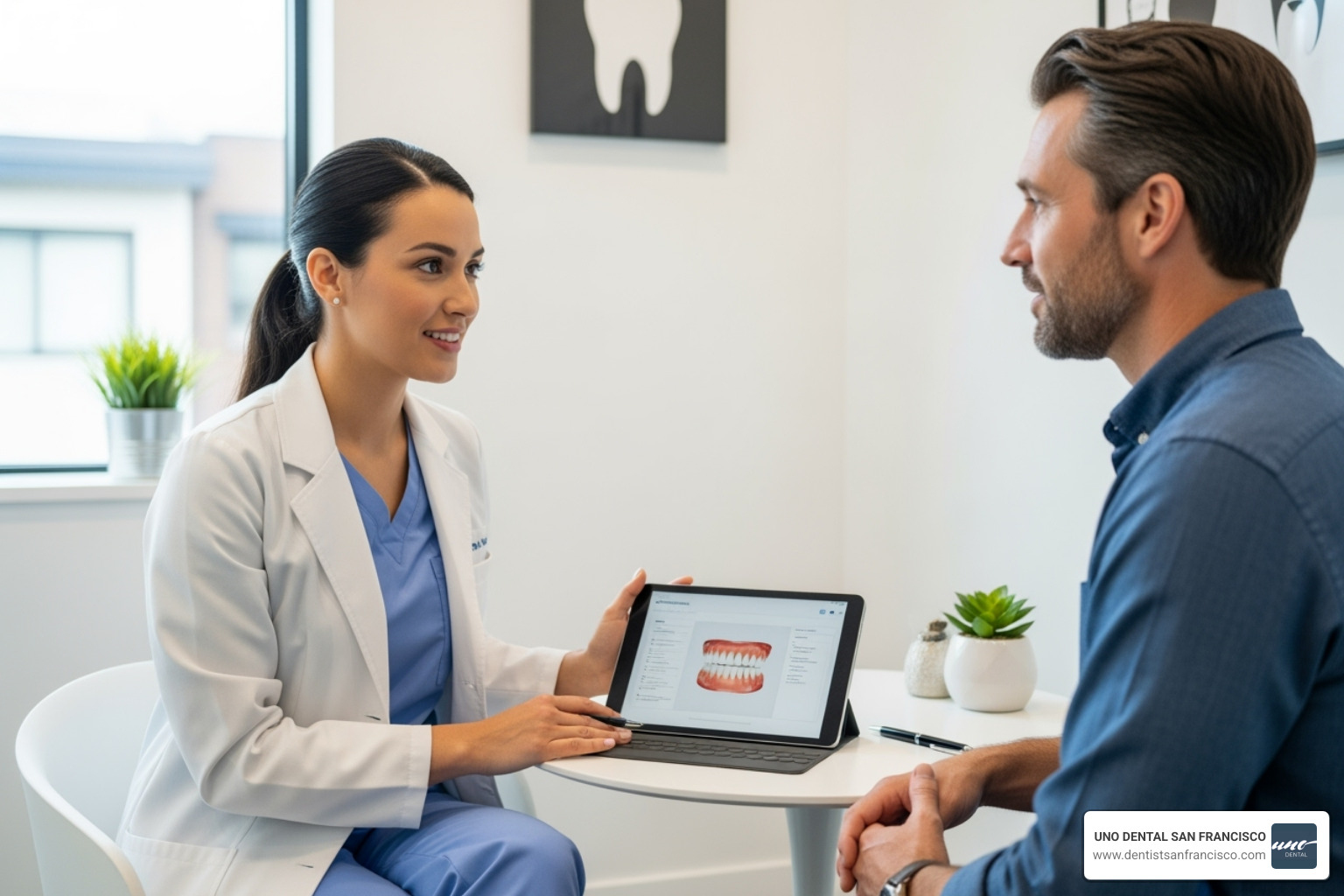 Dentist and patient in a calm, consultative setting - Holistic approach dentistry Dentist and patient in a calm, consultative setting - Holistic approach dentistry