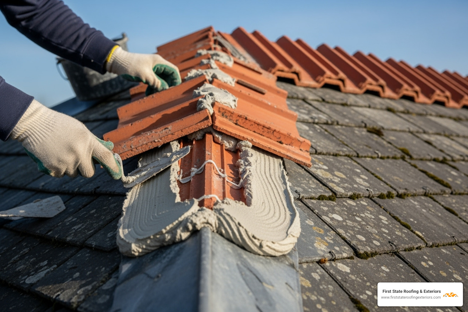 Tools and materials for both dry fix and mortar methods side-by-side - fixing ridge tiles Tools and materials for both dry fix and mortar methods side-by-side - fixing ridge tiles