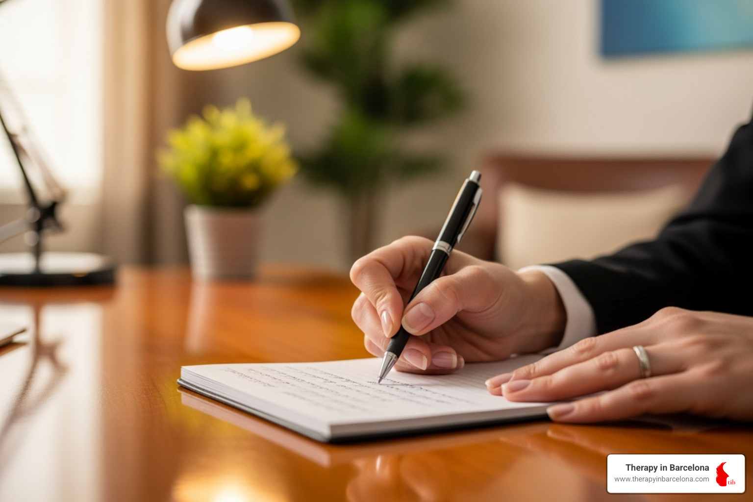 Therapist's hands holding a pen over a notepad during a session - therapist relationship issues Therapist's hands holding a pen over a notepad during a session - therapist relationship issues