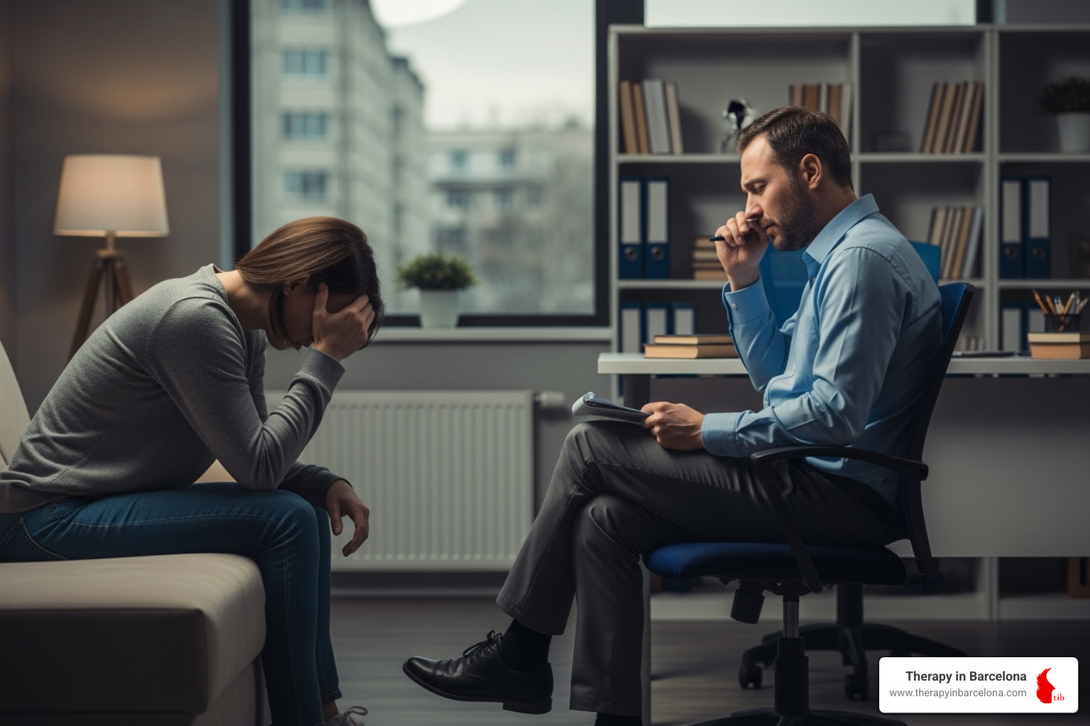 Person looking at a laptop screen showing a therapist's profile - therapist relationship issues Person looking at a laptop screen showing a therapist's profile - therapist relationship issues