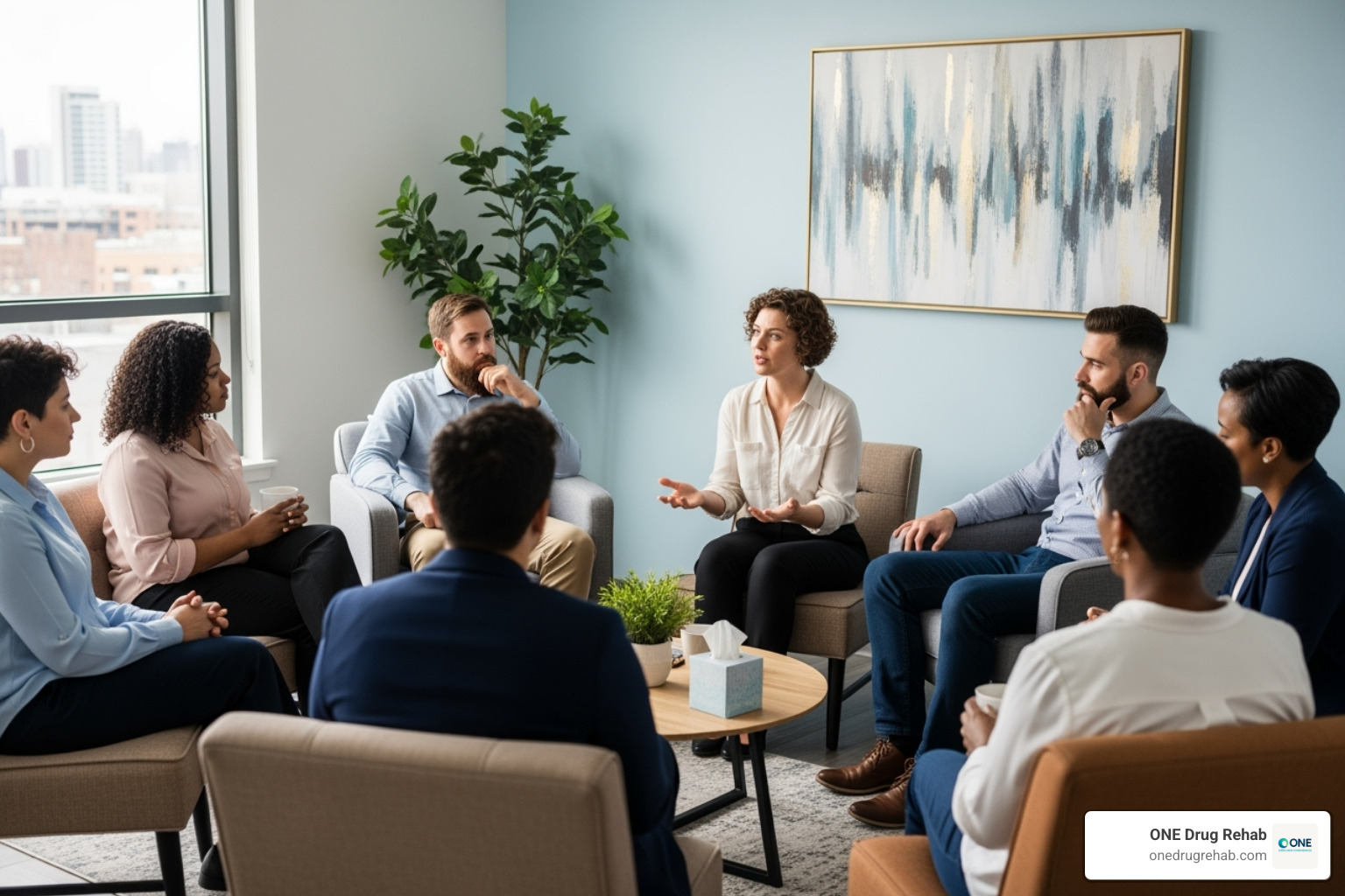 group therapy session - getting sober help