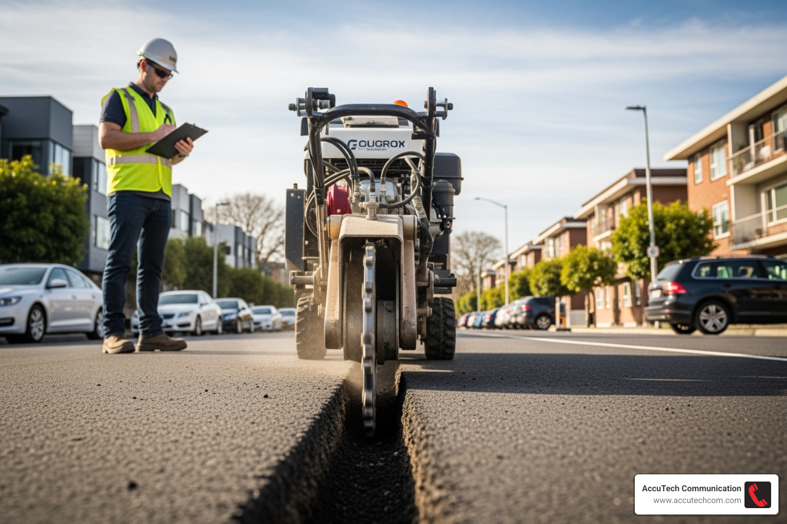 micro-trenching machine in operation - fiber optic installations