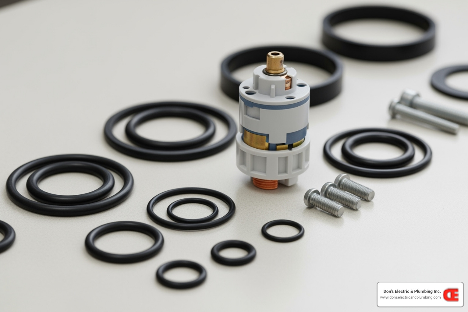 common faucet replacement parts like O-rings, washers, and a cartridge - leaky faucet repair canajoharie