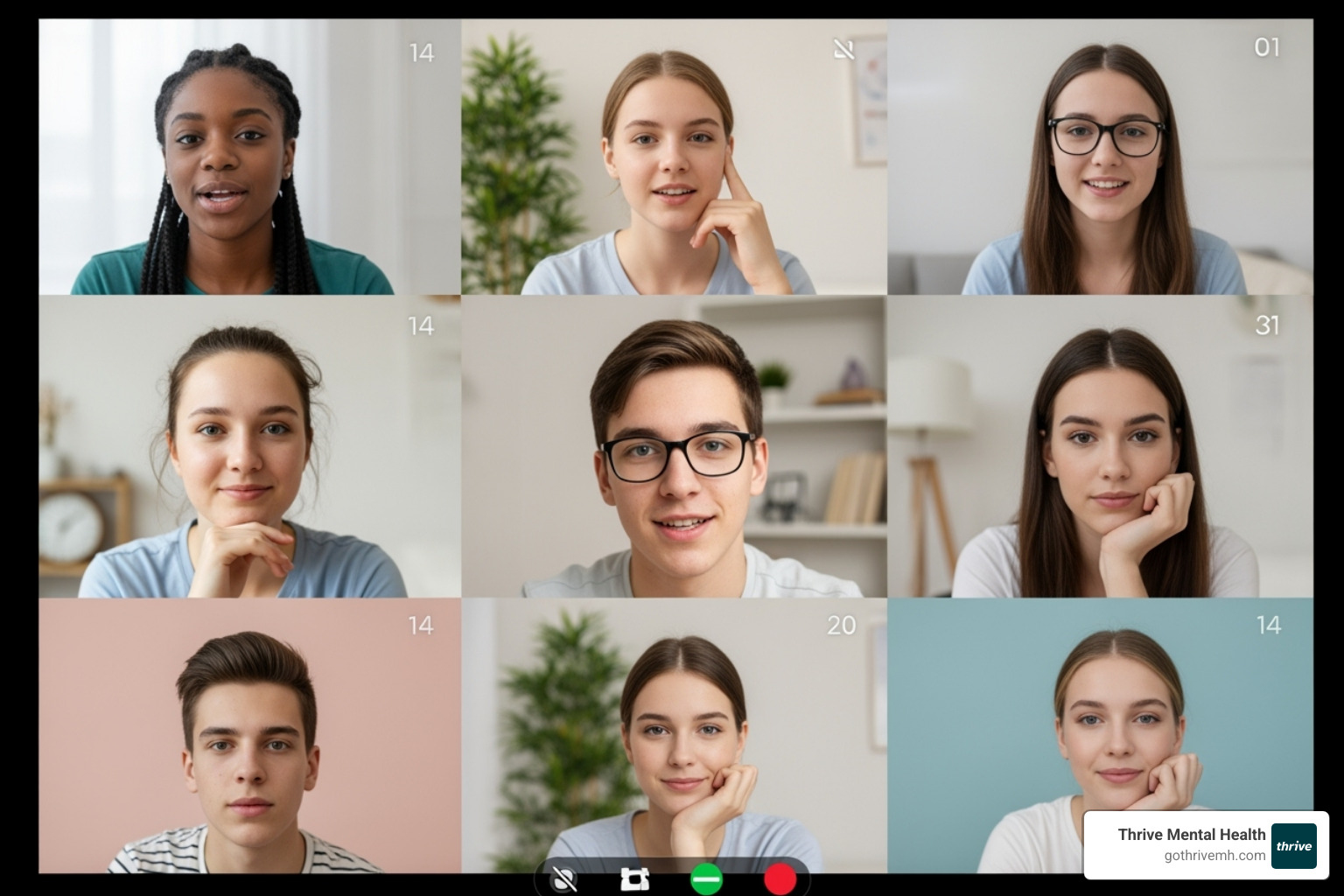 Teens in virtual group anxiety therapy session—anxiety therapy for teens - anxiety therapy for teens