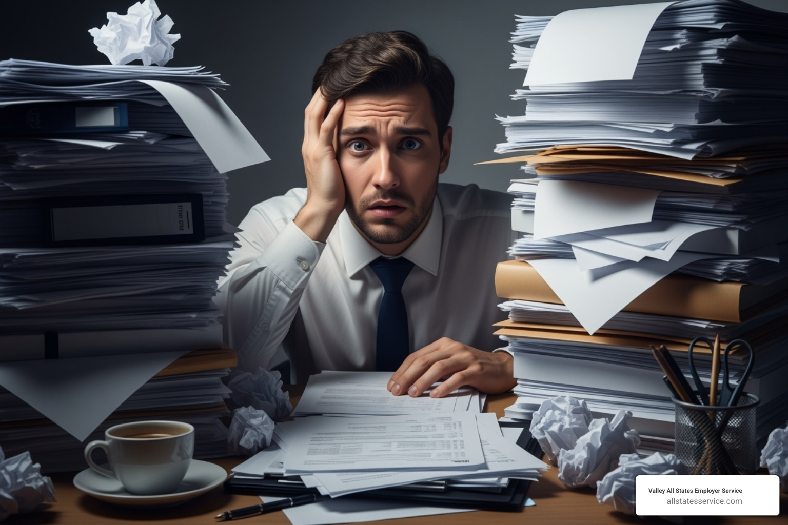 image illustrating a business struggling with legal documents, fines, and a negative reputation - HR compliance for businesses