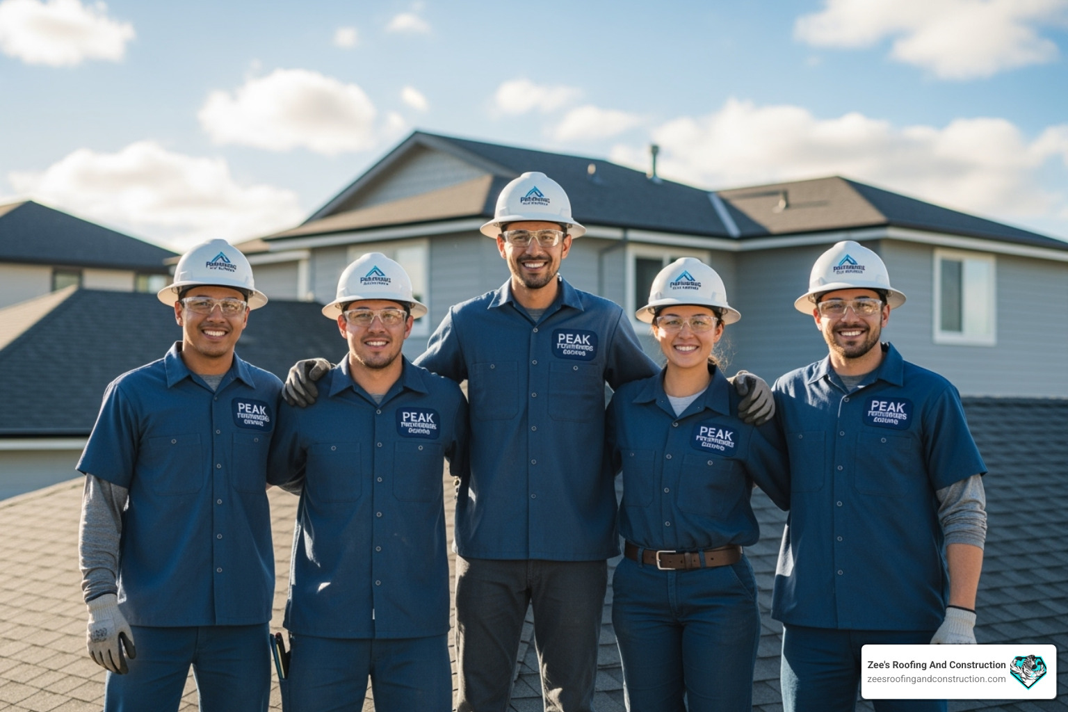 A friendly, professional roofing team in uniform smiling and looking approachable - apopka roof painting