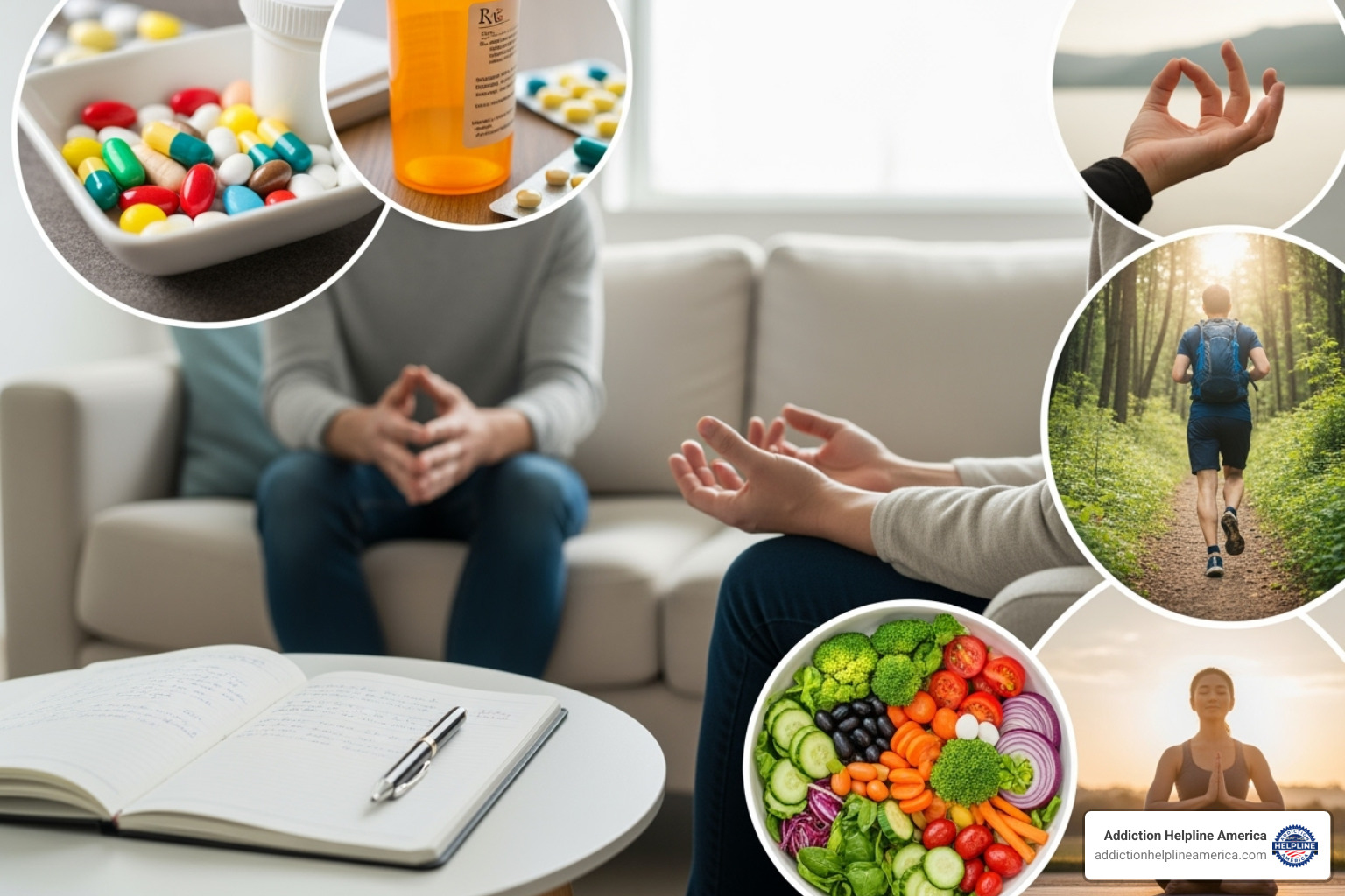 collage of therapy, medication, and healthy lifestyle activities - bipolar treatment center collage of therapy, medication, and healthy lifestyle activities - bipolar treatment center