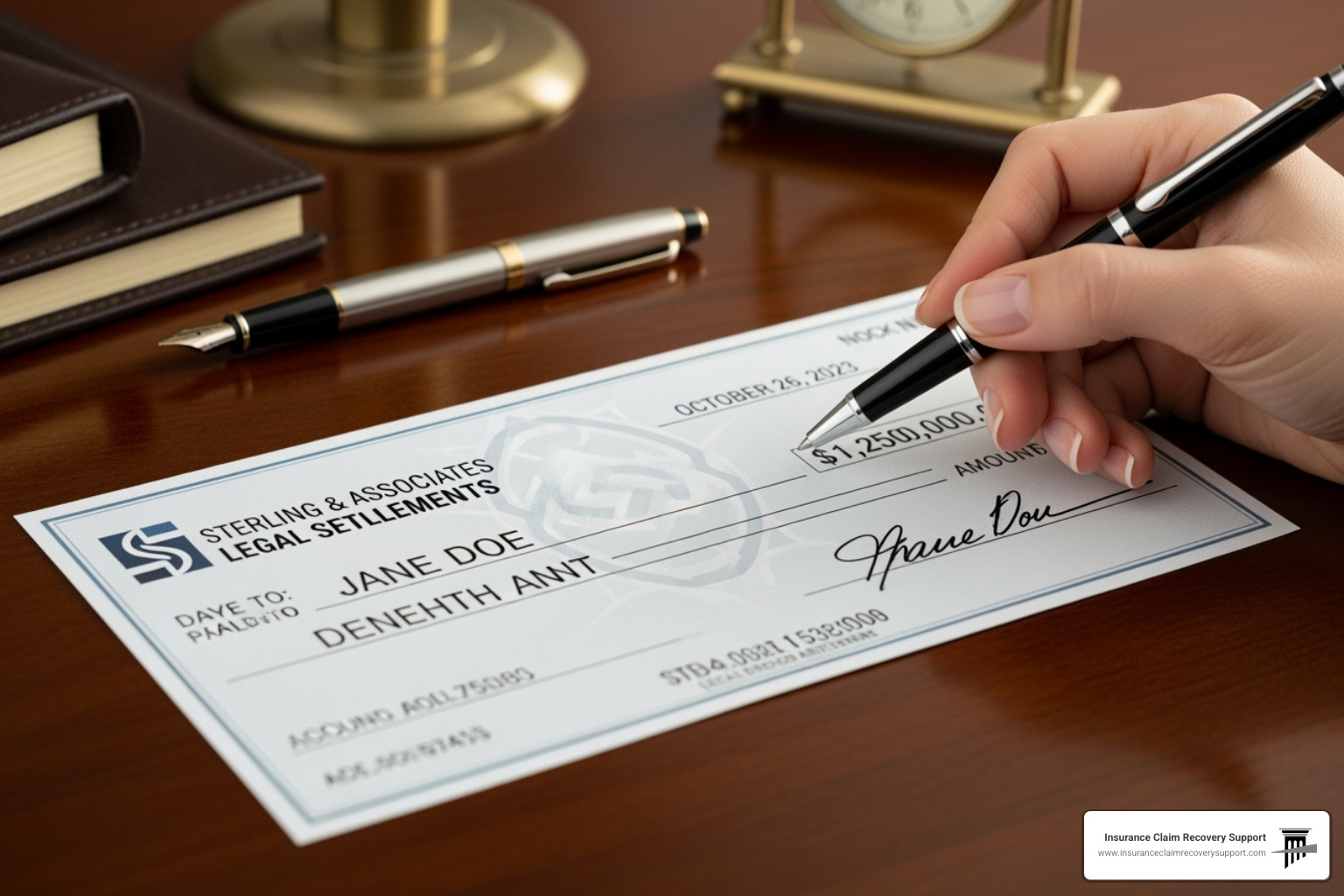 signed settlement check - public adjuster roofing