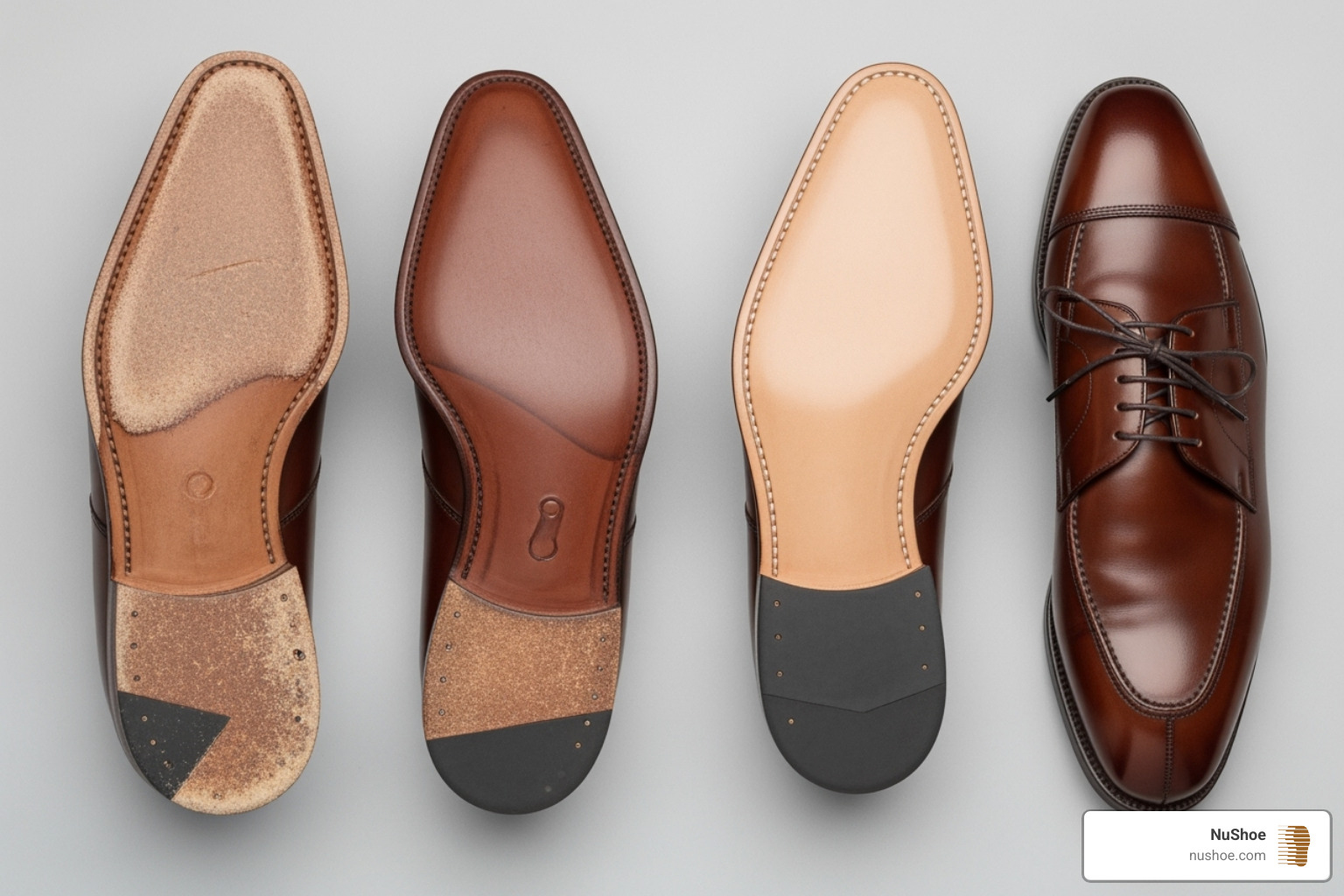 shoe before and after a full sole replacement - shoe shiner near me