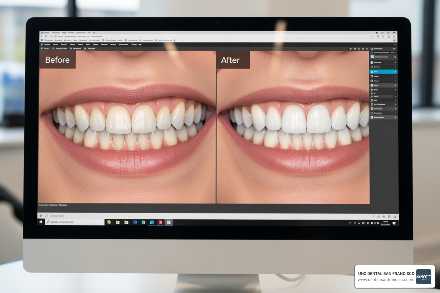 a digital smile design mockup on a screen - Custom dental veneers