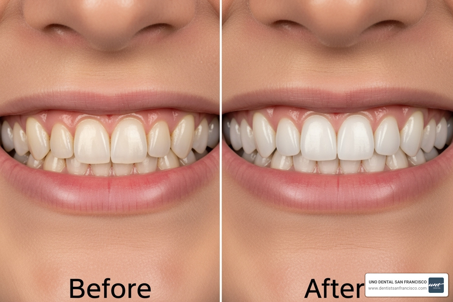 before-and-after smile change with veneers - Custom dental veneers