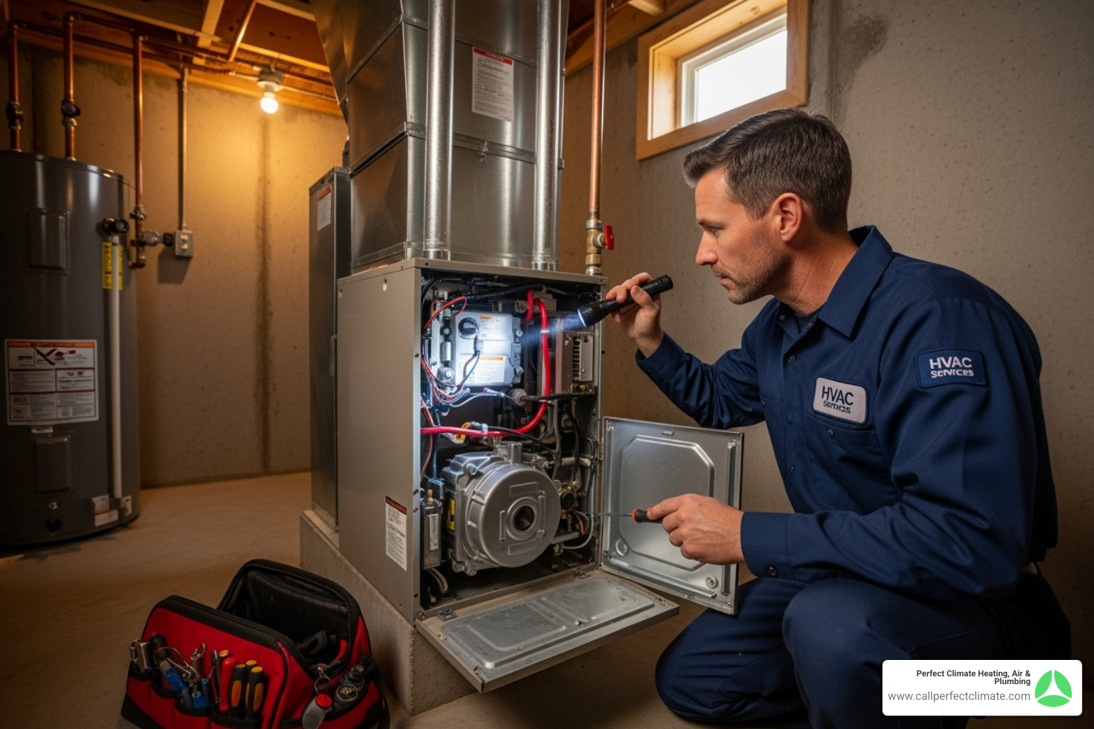 professional technician performing a furnace inspection - heating maintenance service in chandler in