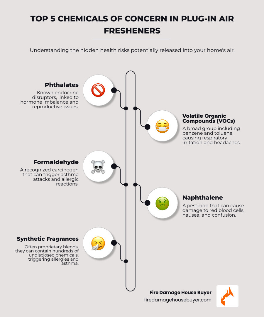 Infographic showing the top 5 chemicals of concern in plug-in air fresheners - are plug in air fresheners safe Infographic showing the top 5 chemicals of concern in plug-in air fresheners - are plug in air fresheners safe
