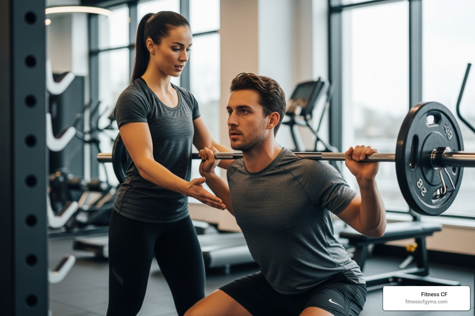 a personal trainer assisting a client - St Cloud fitness programs