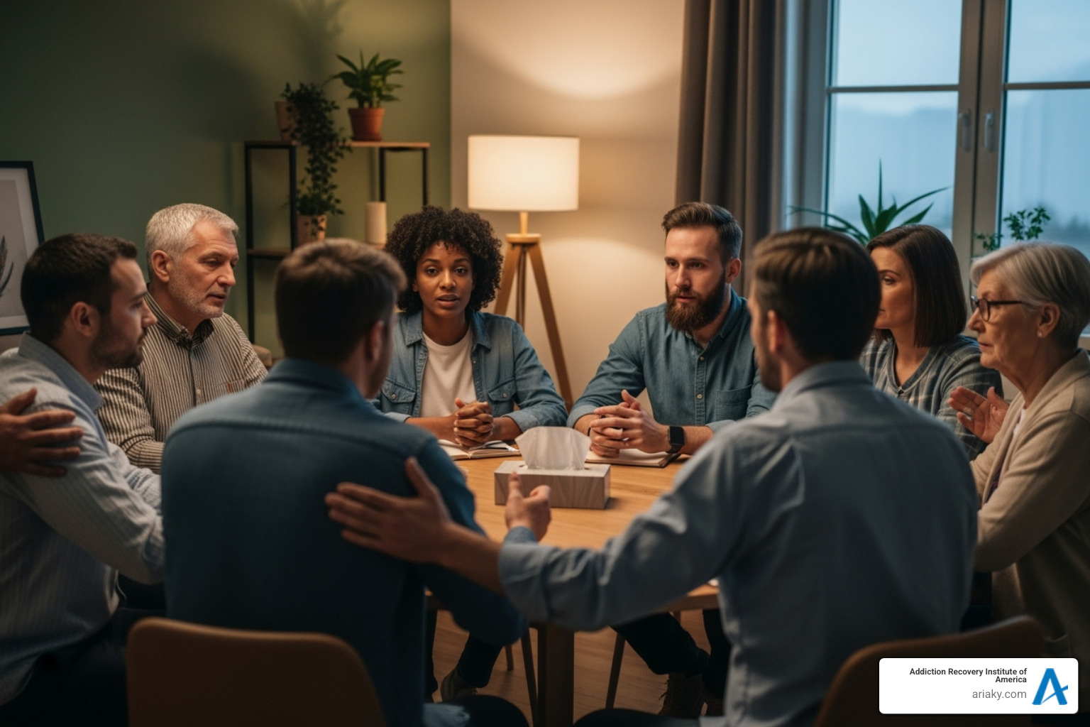 diverse group of people in a support group meeting - addiction treatment options