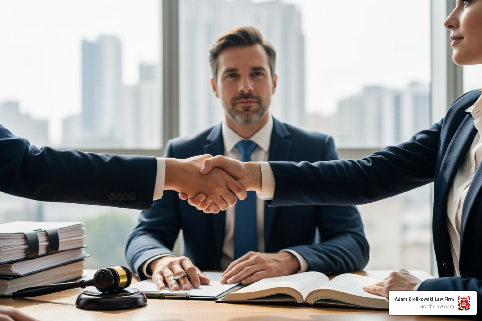 Image of a handshake between a client and a lawyer - injury lawyers in orange county Image of a handshake between a client and a lawyer - injury lawyers in orange county