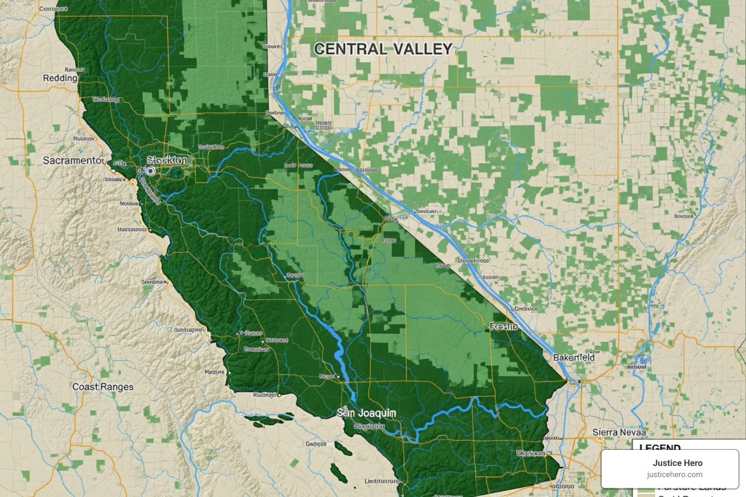 Map highlighting agricultural zones in California's Central Valley - paraquat lawsuit California Map highlighting agricultural zones in California's Central Valley - paraquat lawsuit California