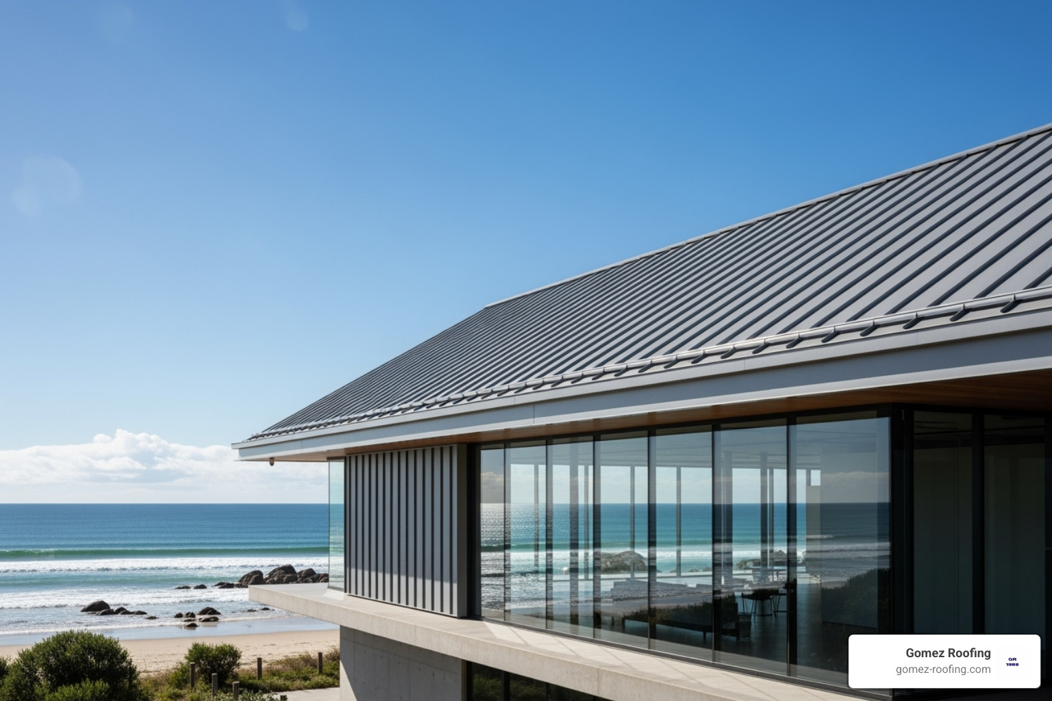 standing seam metal roof on a coastal commercial building - Commercial roofing Palm Beach