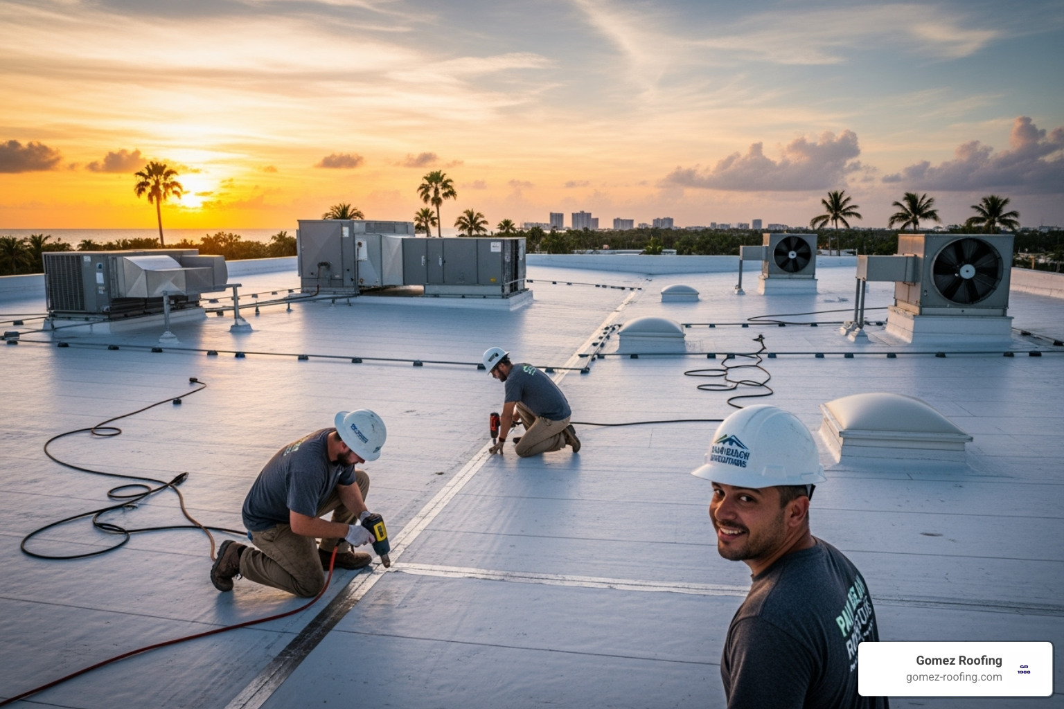 Weather map showing a hurricane approaching the Florida coast - Commercial roofing Palm Beach