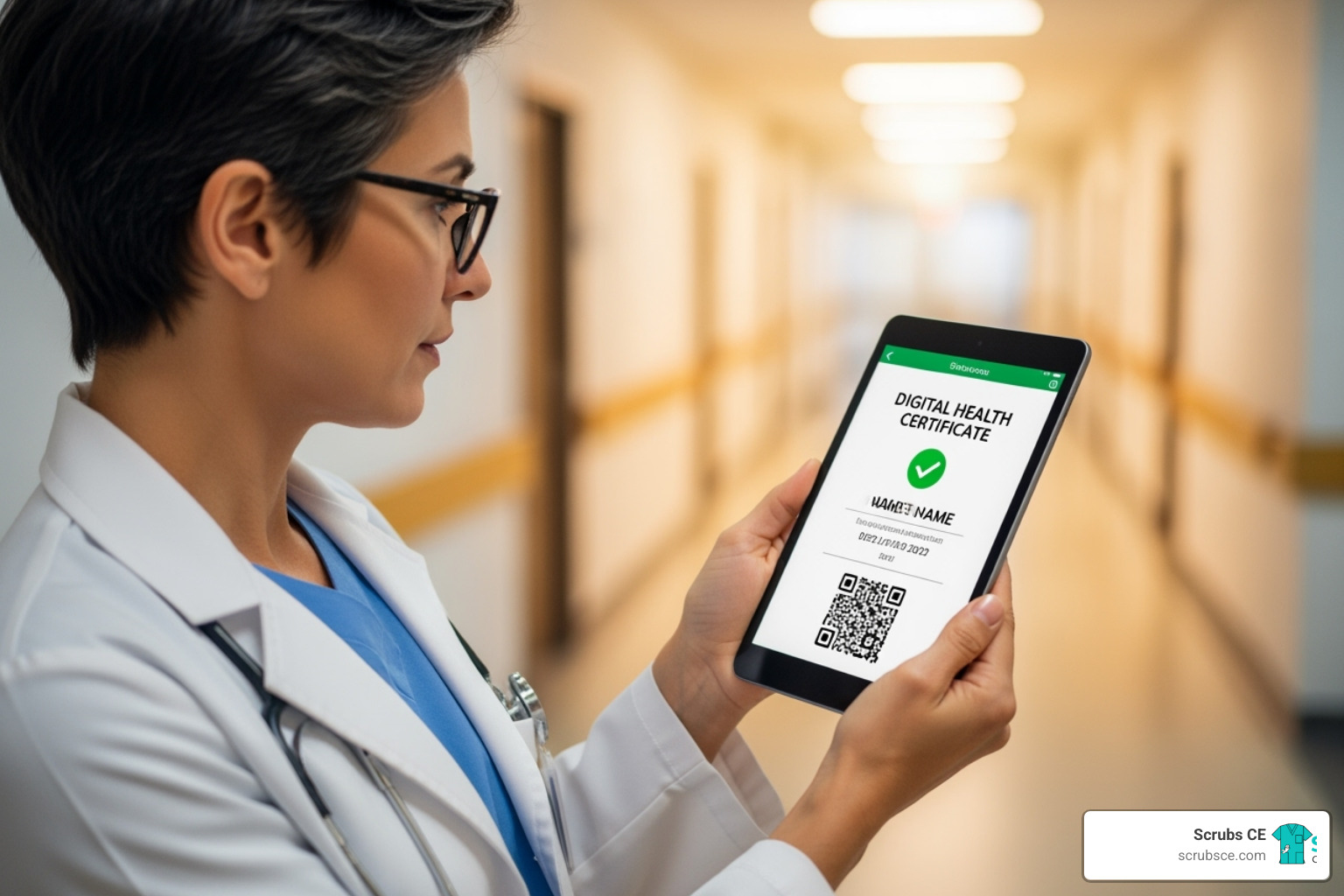 healthcare professional reviewing certificate on tablet - instant ce certificate healthcare professional reviewing certificate on tablet - instant ce certificate