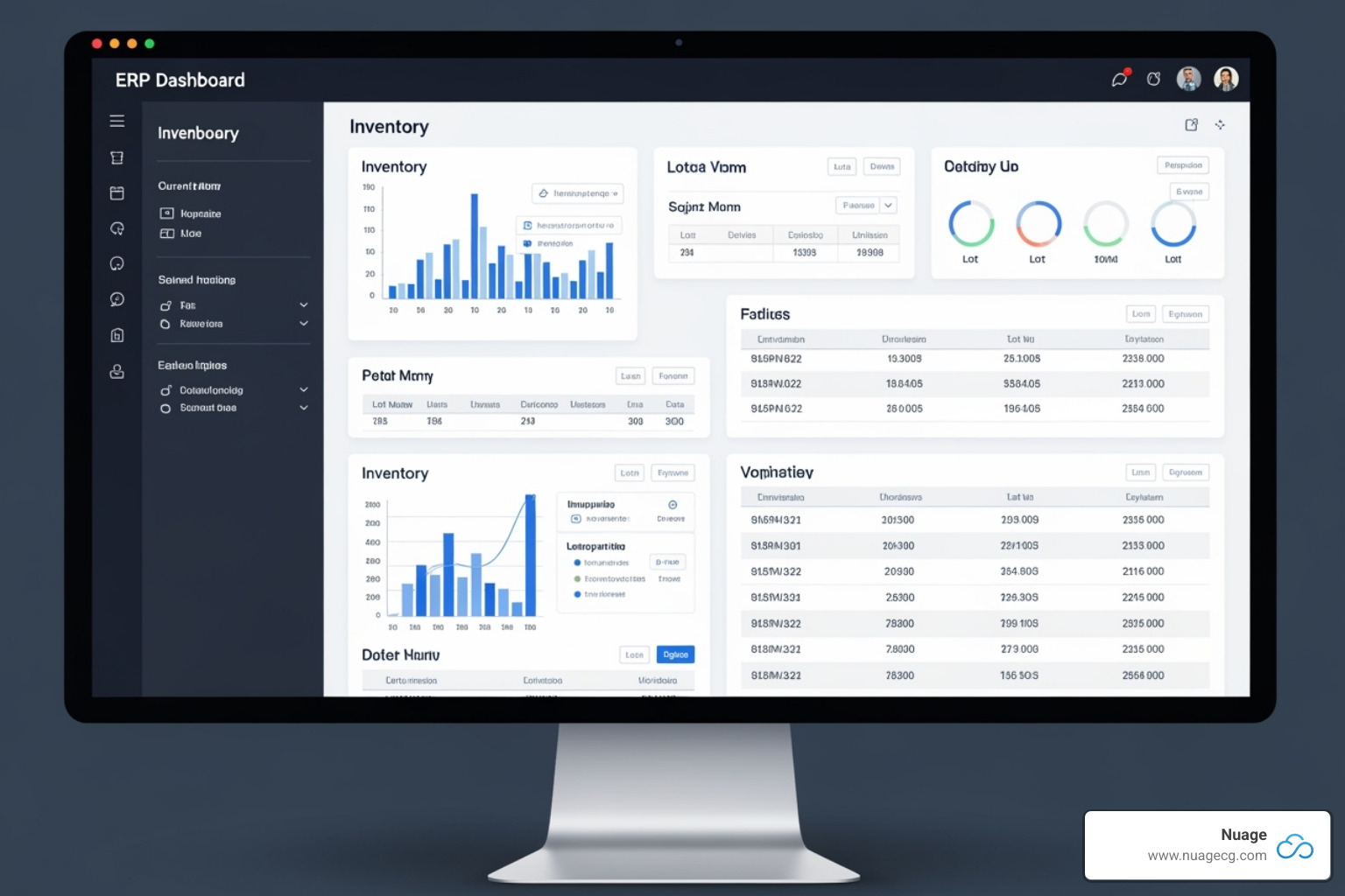 ERP dashboard showing inventory levels, lot numbers, and expiration dates - custom erp for food manufacturing ERP dashboard showing inventory levels, lot numbers, and expiration dates - custom erp for food manufacturing