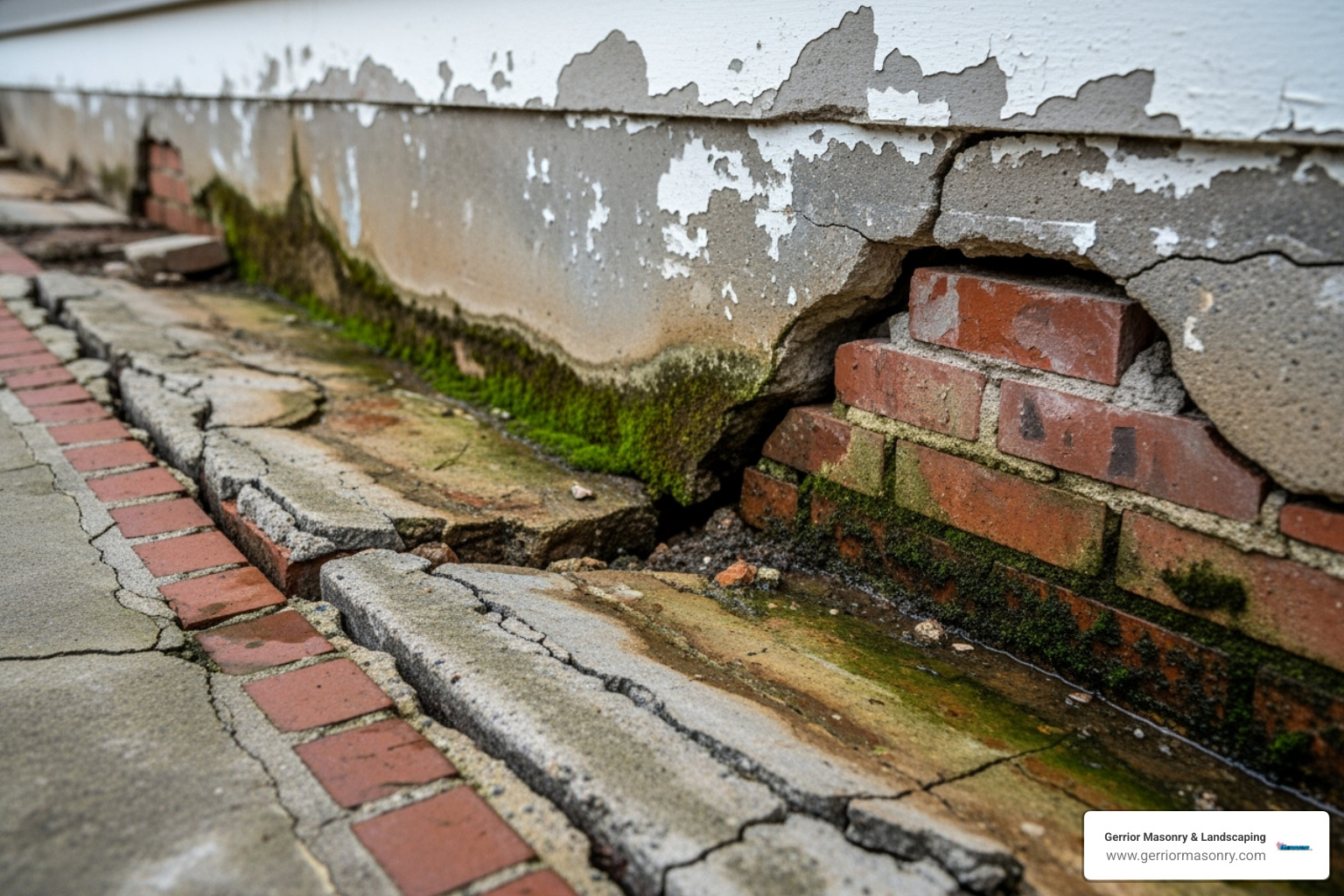 foundation cracks near the ground caused by water damage - yard drainage company near me