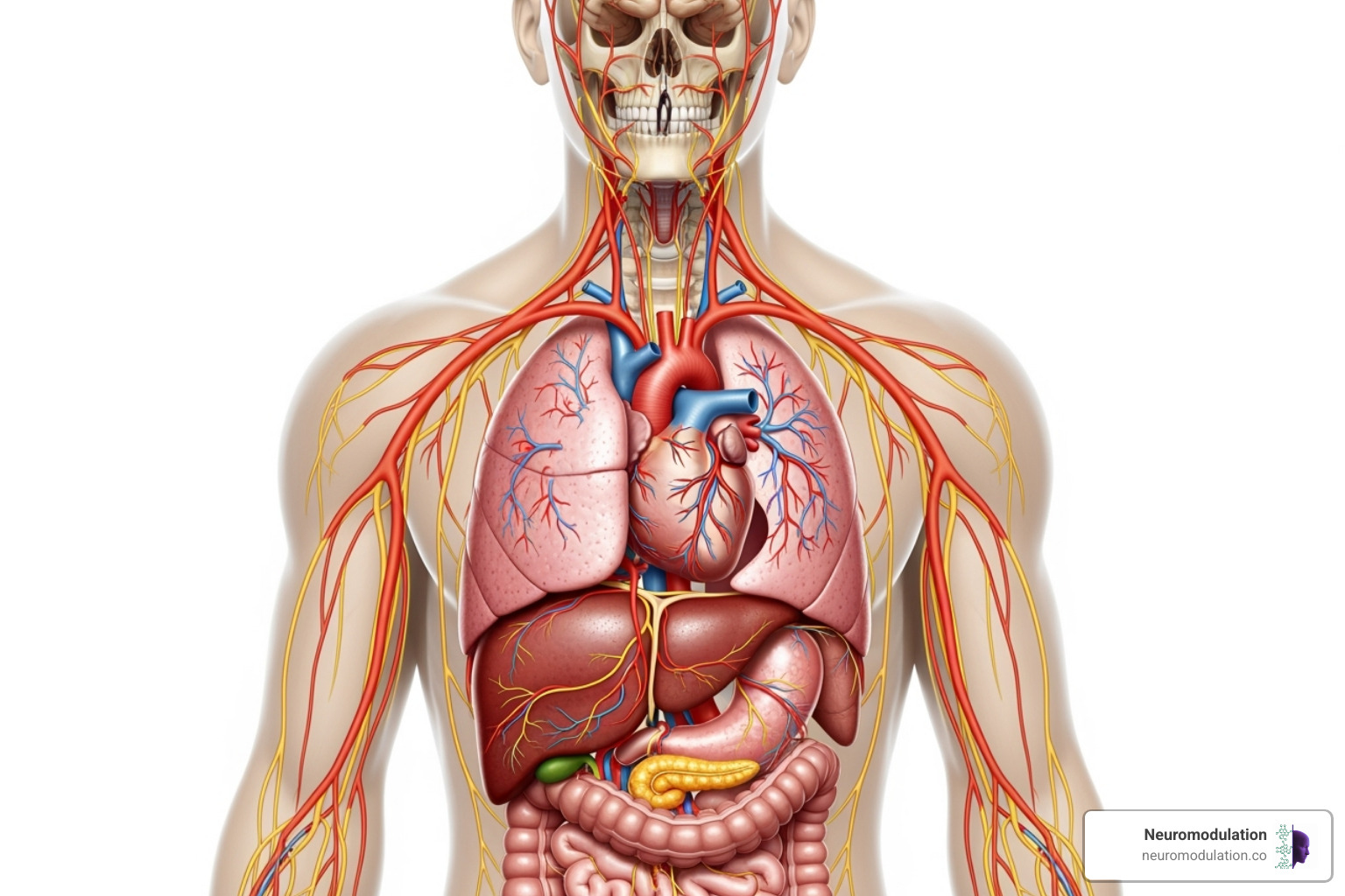 vagus nerve's connection to the heart and major organs - an increase in parasympathetic activity causes