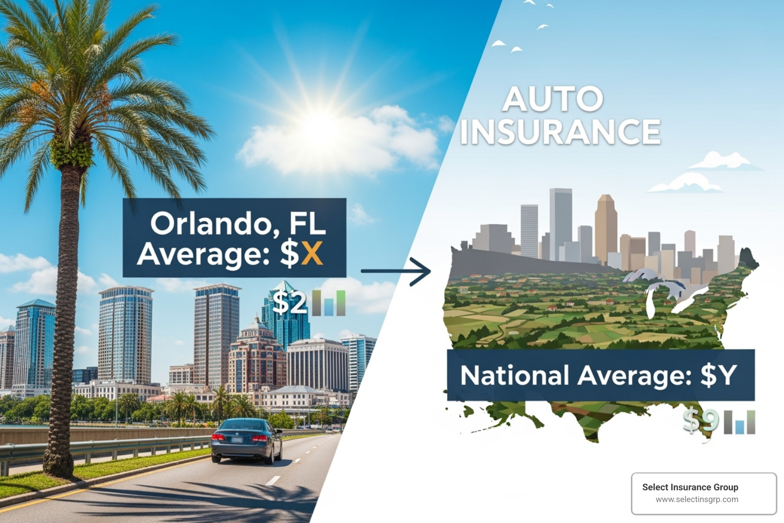 A car insurance policy document with highlighted coverage sections - what is the average auto insurance price in orlando florida
