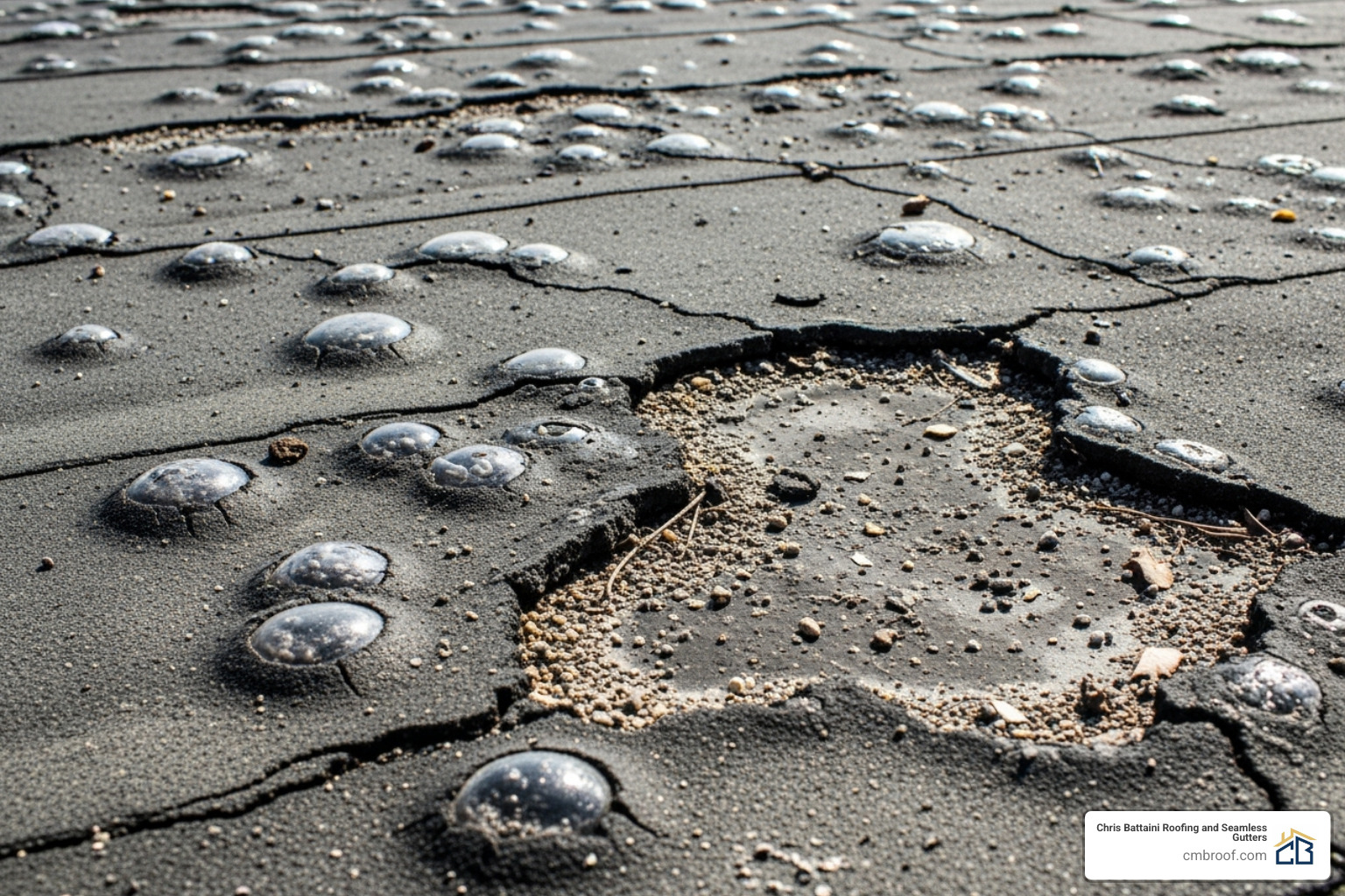 of a blistered and cracked flat roof membrane - flat roof repair company