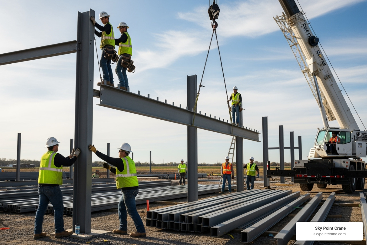 a pre-engineered steel building kit being assembled - commercial storage buildings for sale
