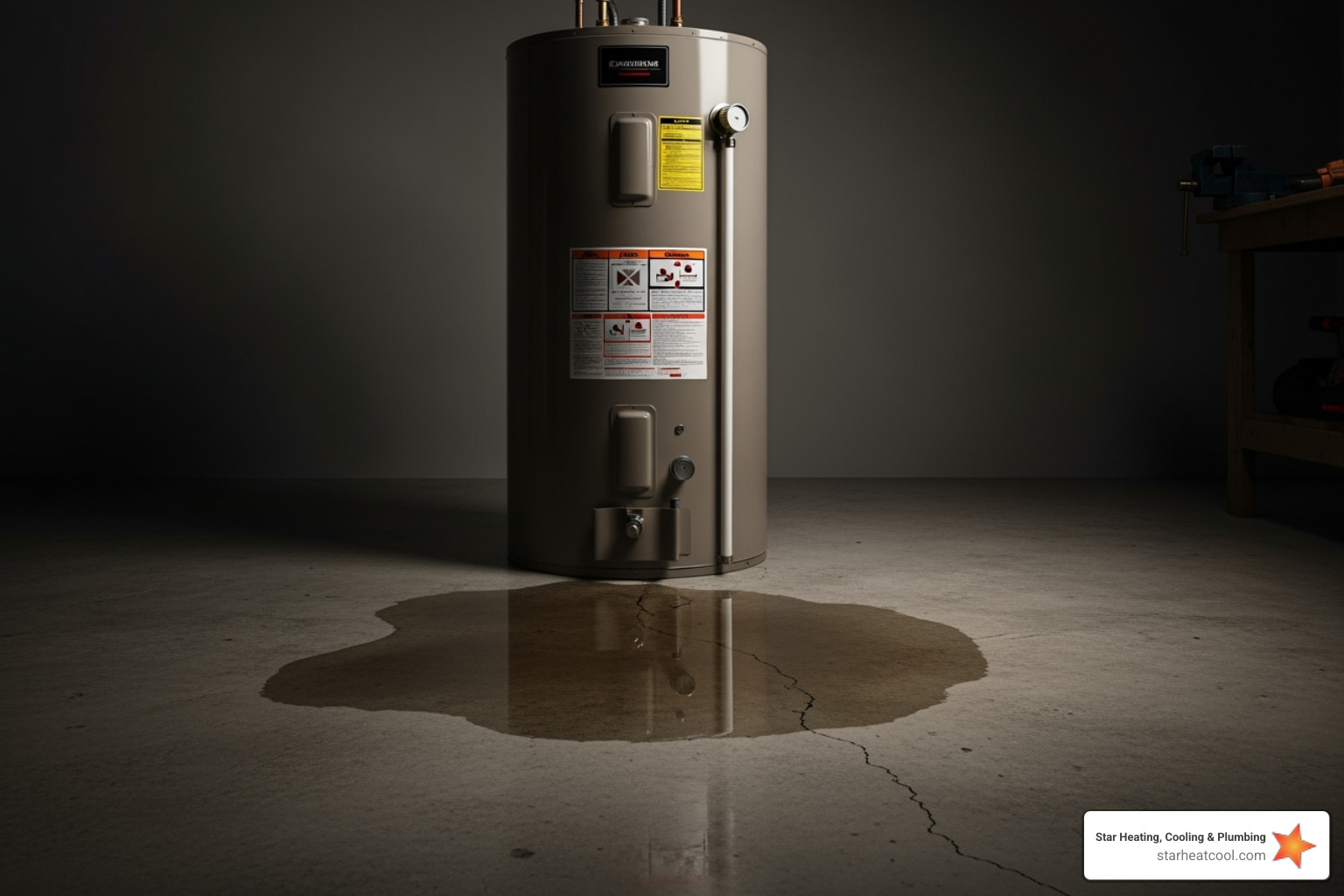 water heater with a small puddle of water at its base - licensed water heater contractor in greenwood in