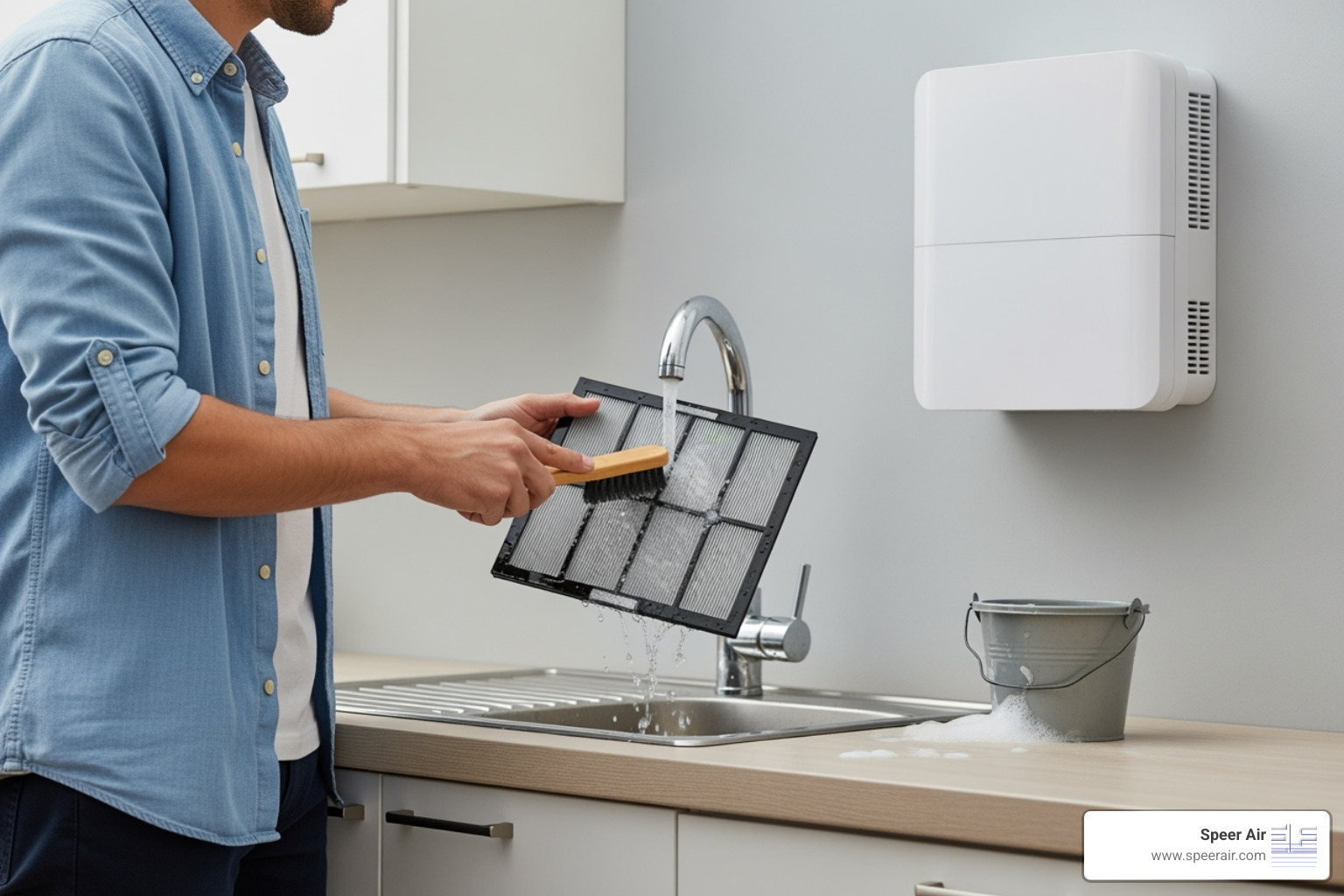 homeowner cleaning a ductless unit's filter - ductless system morris county homeowner cleaning a ductless unit's filter - ductless system morris county