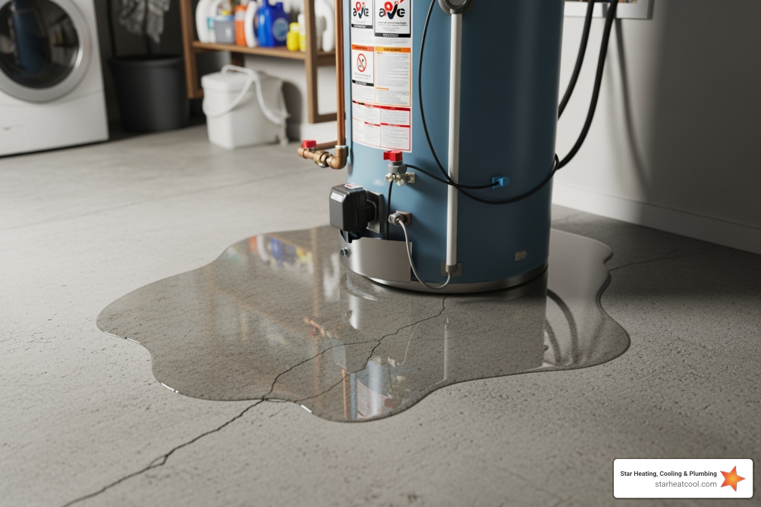 water pooling around the base of a water heater tank - licensed water heater contractor in carmel in