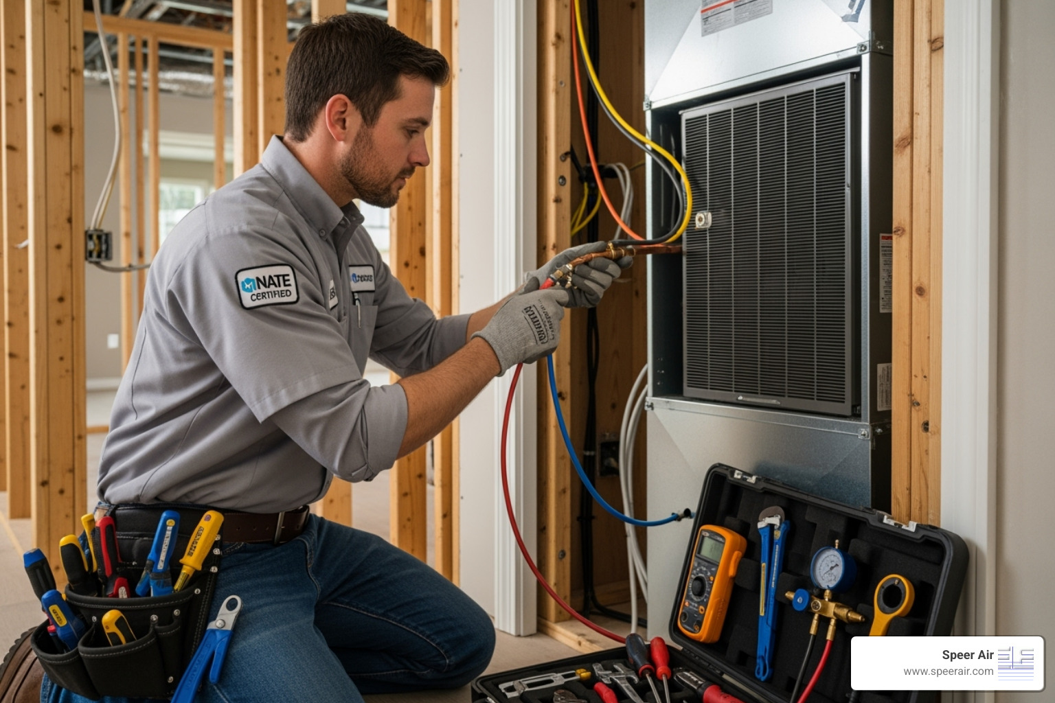 NATE-certified technician professionally installing an HVAC system - energy star hvac denville nj NATE-certified technician professionally installing an HVAC system - energy star hvac denville nj