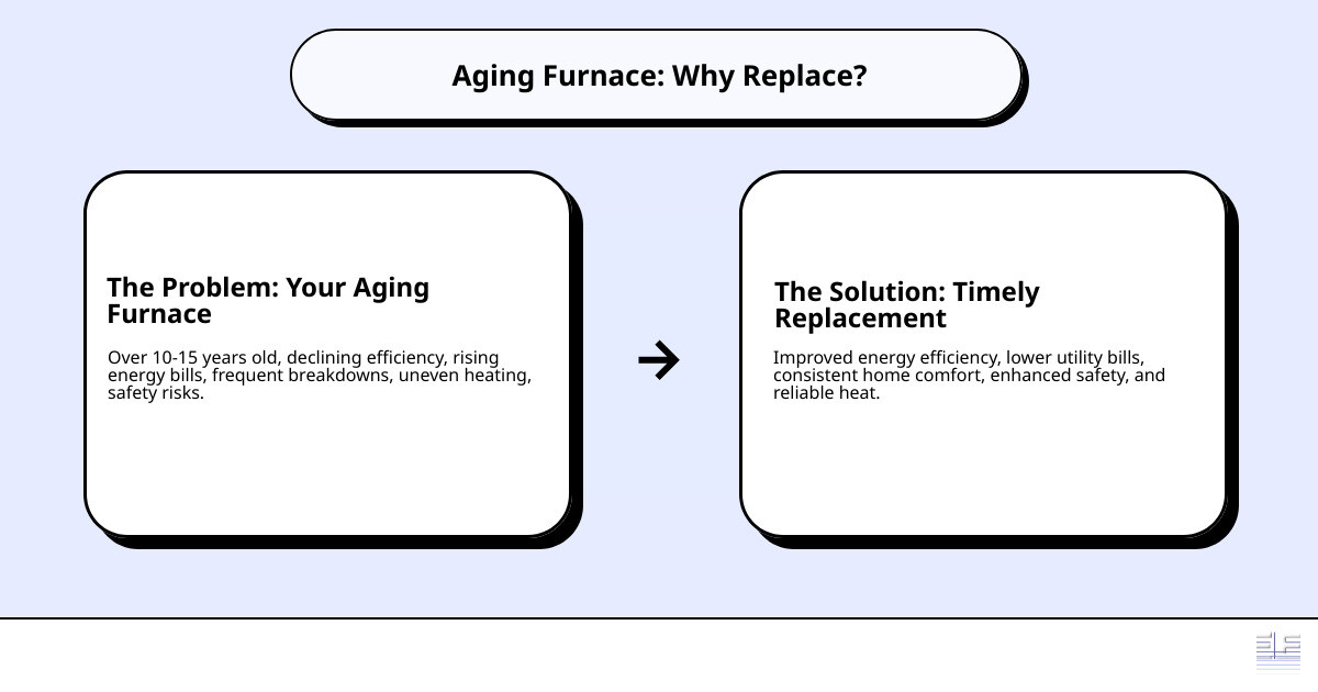 infographic showing furnace lifespan timeline from installation through 10-15 years of service, signs of aging including rising bills and frequent repairs, and benefits of timely replacement including improved efficiency and reliability - furnace replacement near me northern nj infographic cause_effect_text infographic showing furnace lifespan timeline from installation through 10-15 years of service, signs of aging including rising bills and frequent repairs, and benefits of timely replacement including improved efficiency and reliability - furnace replacement near me northern nj infographic cause_effect_text