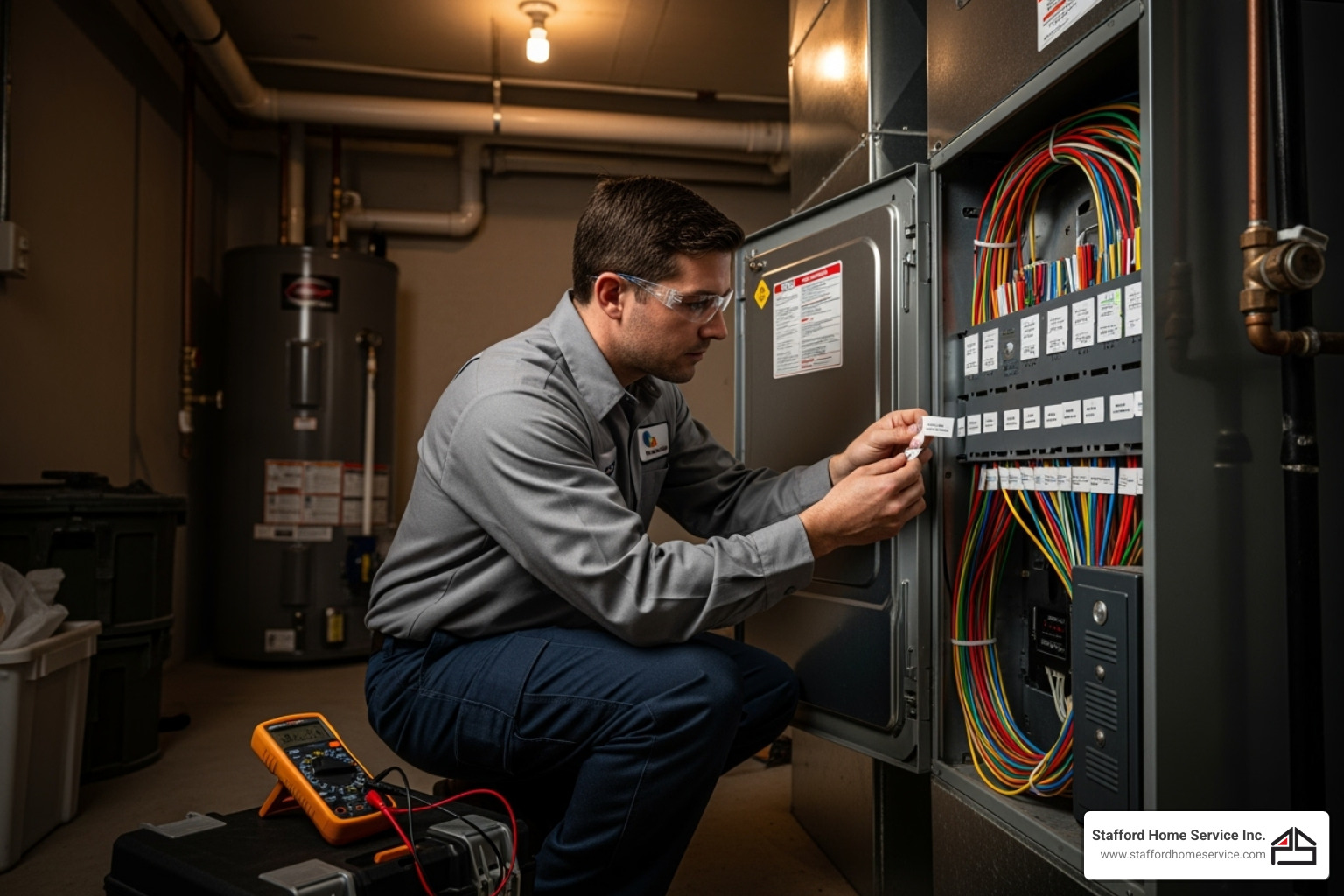 technician carefully labeling thermostat wires - smart thermostat installation eden prairie, mn