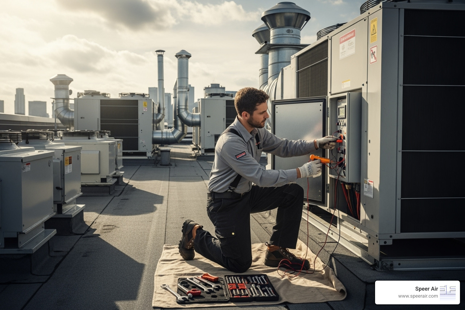 technician inspecting a commercial rooftop HVAC unit - commercial hvac repair northern nj technician inspecting a commercial rooftop HVAC unit - commercial hvac repair northern nj