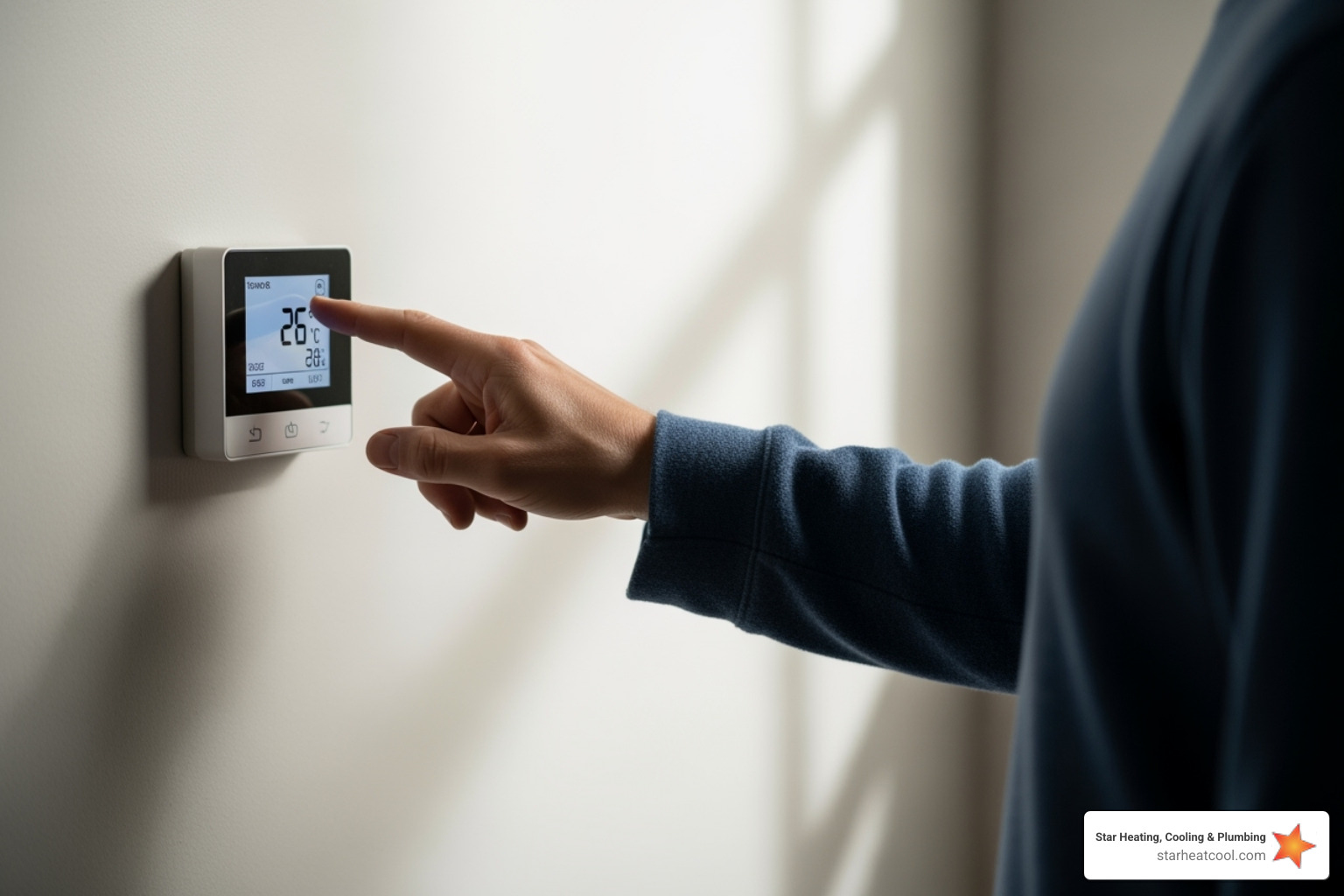 person checking a thermostat - heating blowing cold air in meridian hills in person checking a thermostat - heating blowing cold air in meridian hills in