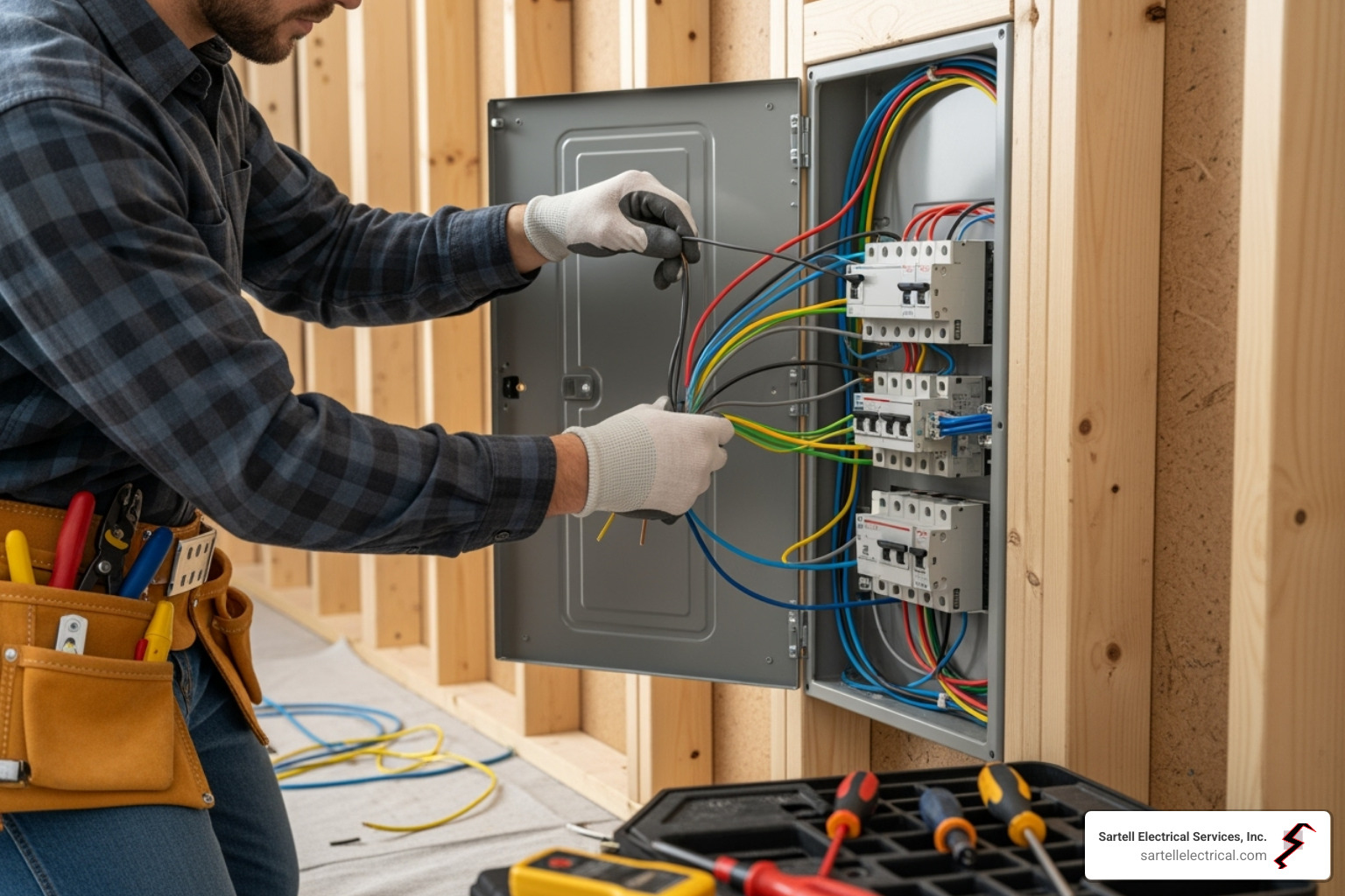licensed electrician installing a new electrical panel - Residential Electrical Upgrades
