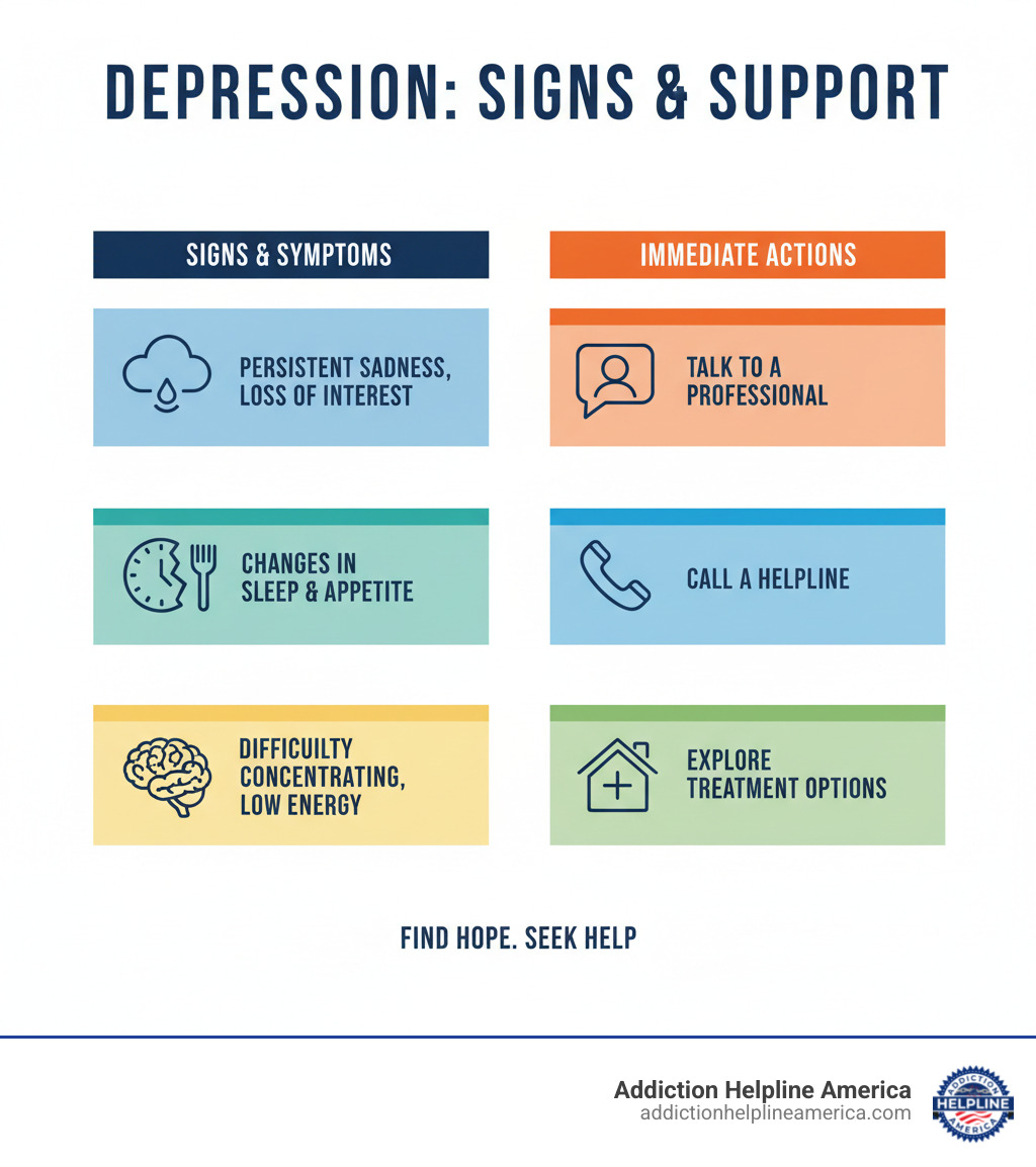 Infographic detailing signs and symptoms of depression and immediate actions to take - outpatient depression treatment centers near me infographic  Infographic detailing signs and symptoms of depression and immediate actions to take - outpatient depression treatment centers near me infographic