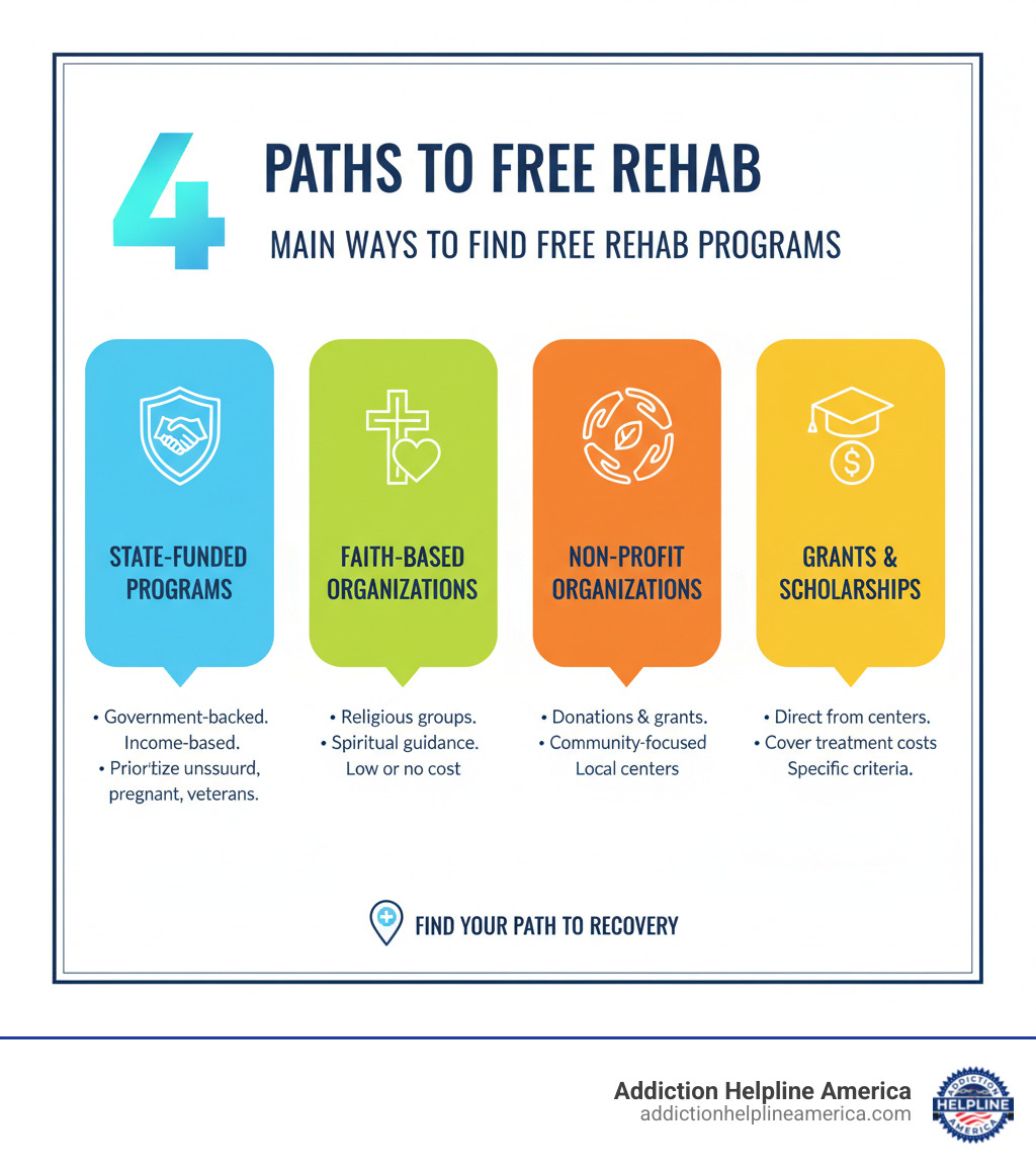 Infographic on 4 main paths to finding free rehab - free inpatient drug rehab programs infographic  Infographic on 4 main paths to finding free rehab - free inpatient drug rehab programs infographic