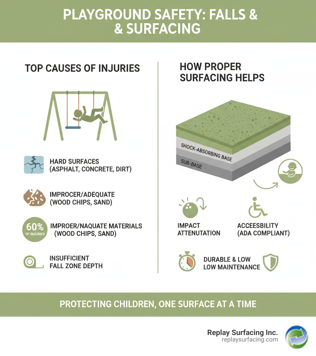 infographic explaining the top causes of playground injuries and how proper surfacing prevents them - best playground flooring infographic infographic explaining the top causes of playground injuries and how proper surfacing prevents them - best playground flooring infographic