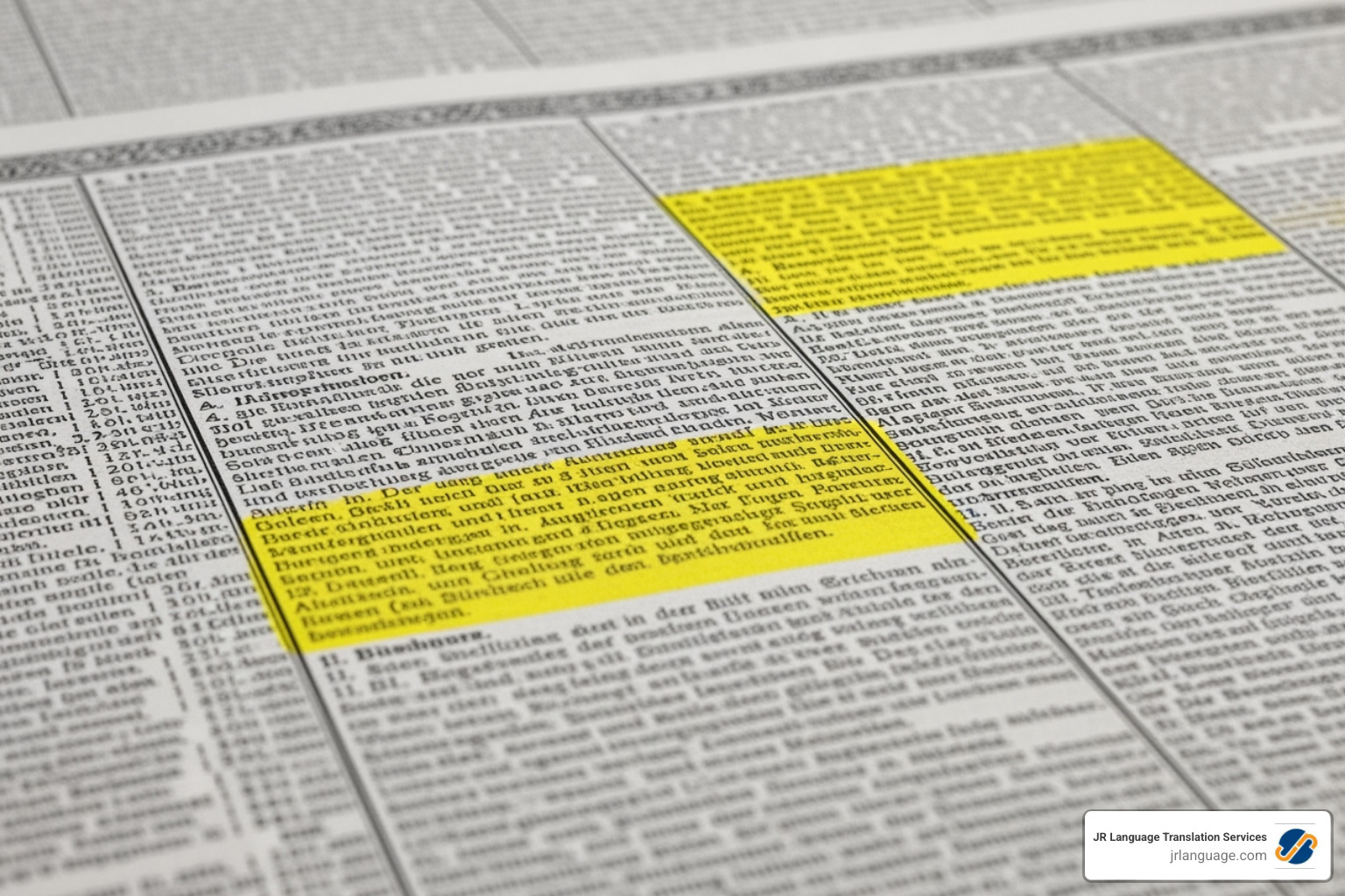A complex German legal document with highlighted text, illustrating the density and specificity of legal language. - german legal translator