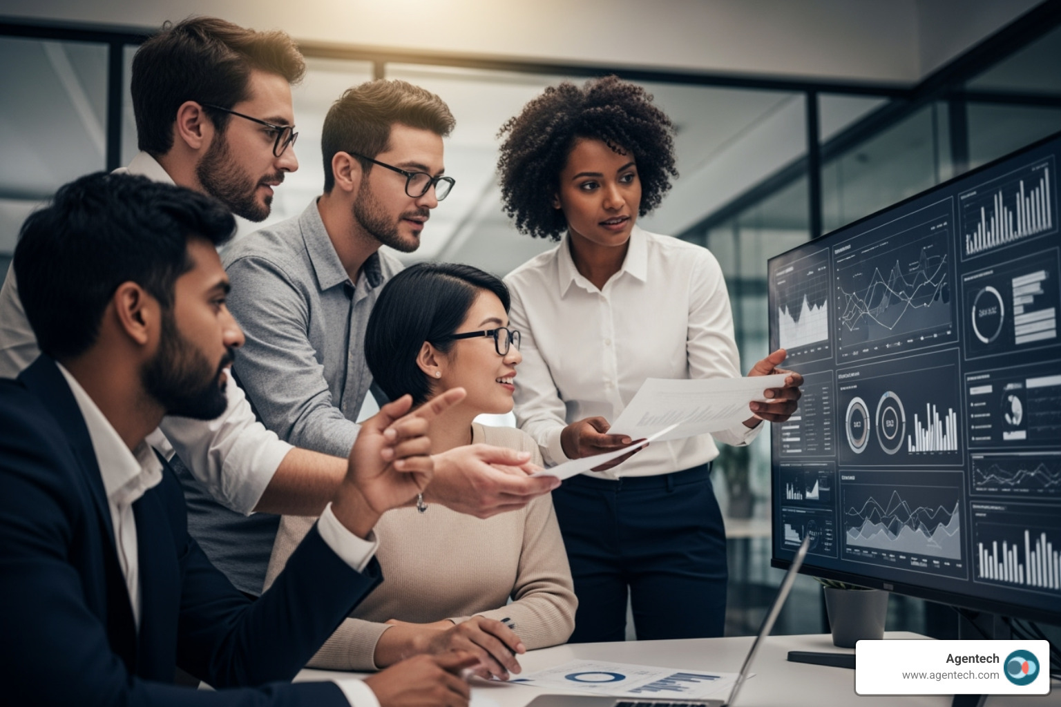 collaborative team meeting reviewing AI generated insights - insurance automation