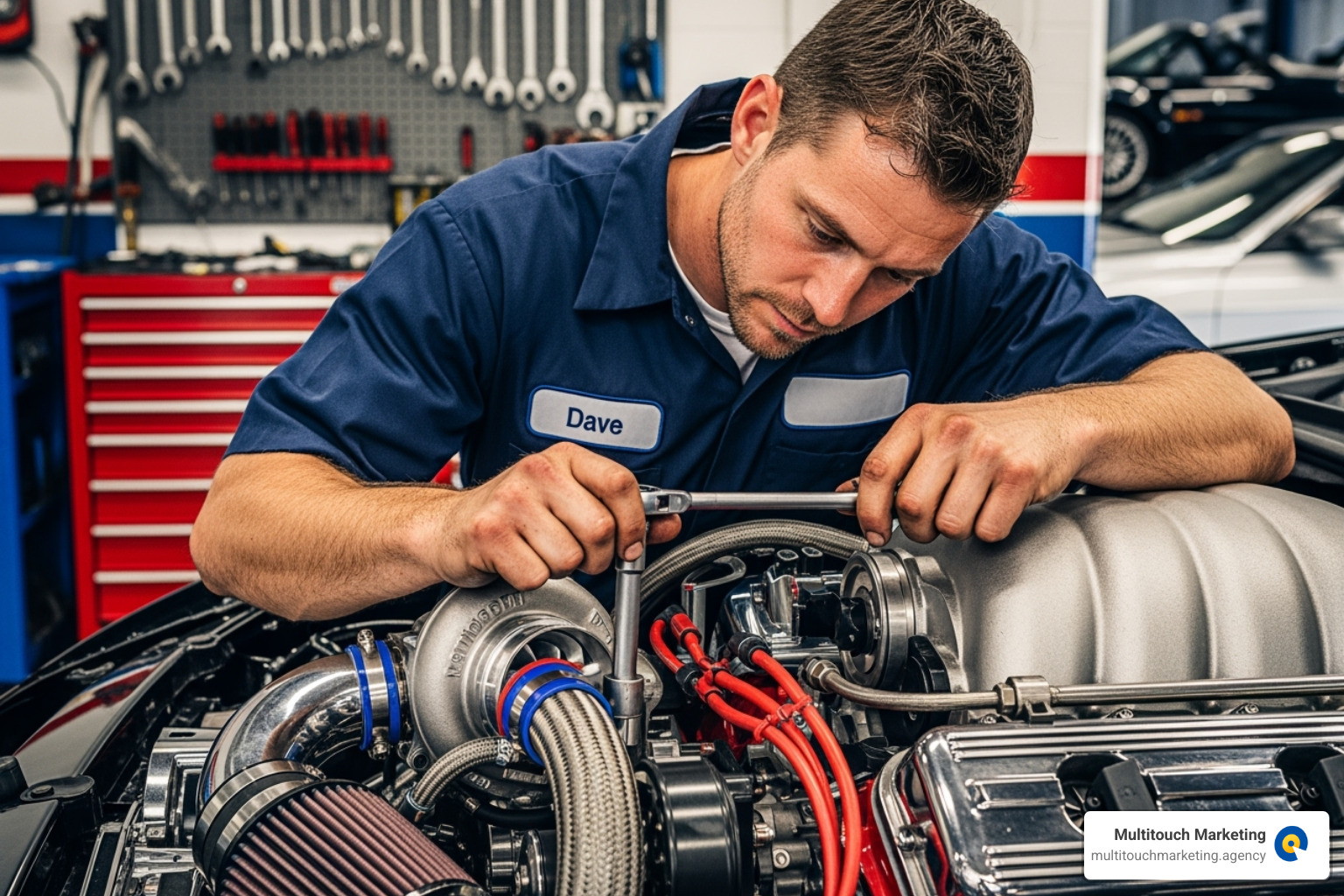 mechanic fine-tuning a high-performance car engine - automotive ppc