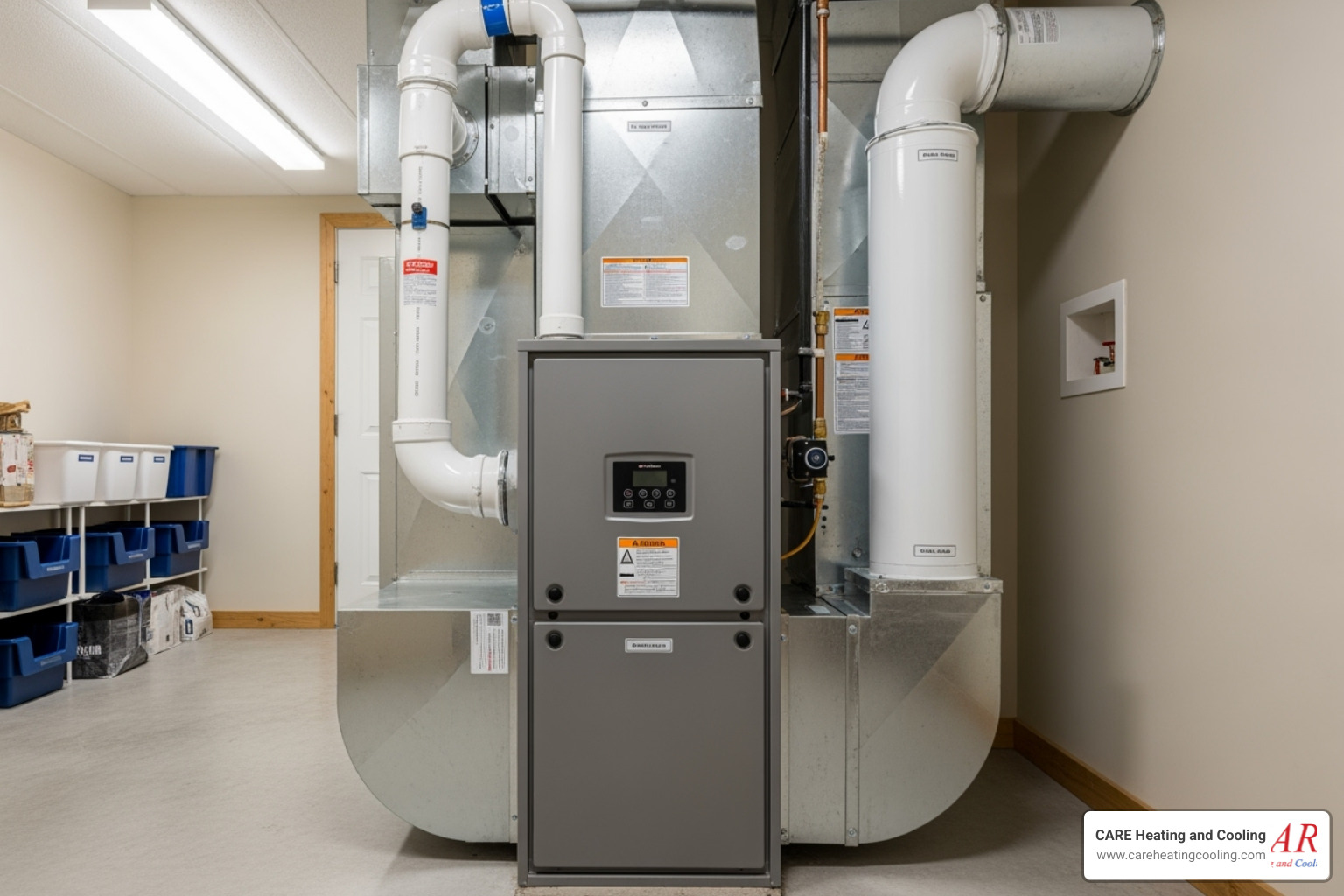 modern high-efficiency furnace with labeled components - energy efficient furnace installation westerville