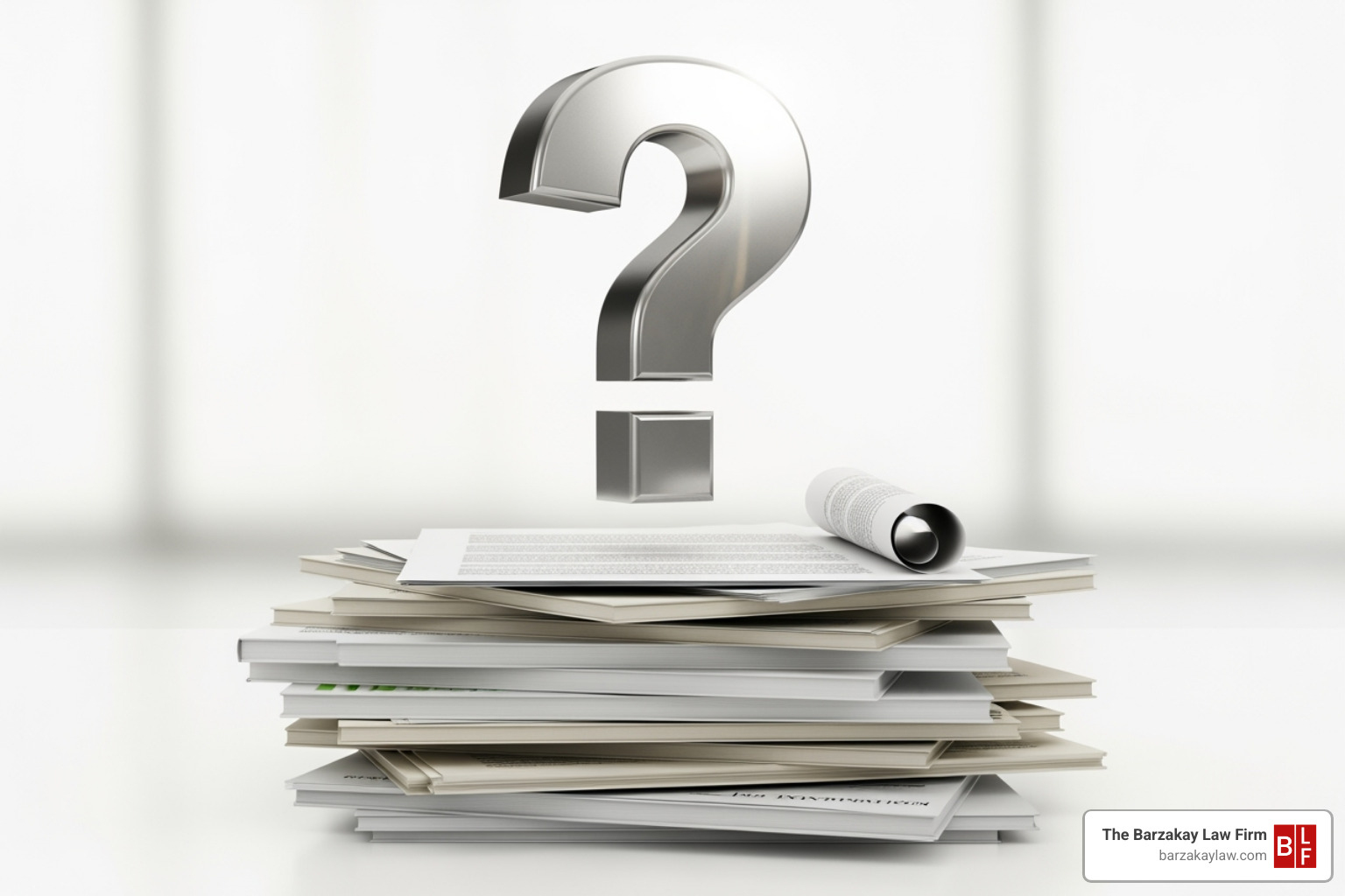 A question mark icon over a stack of legal documents - sunrise workers compensation lawyer A question mark icon over a stack of legal documents - sunrise workers compensation lawyer